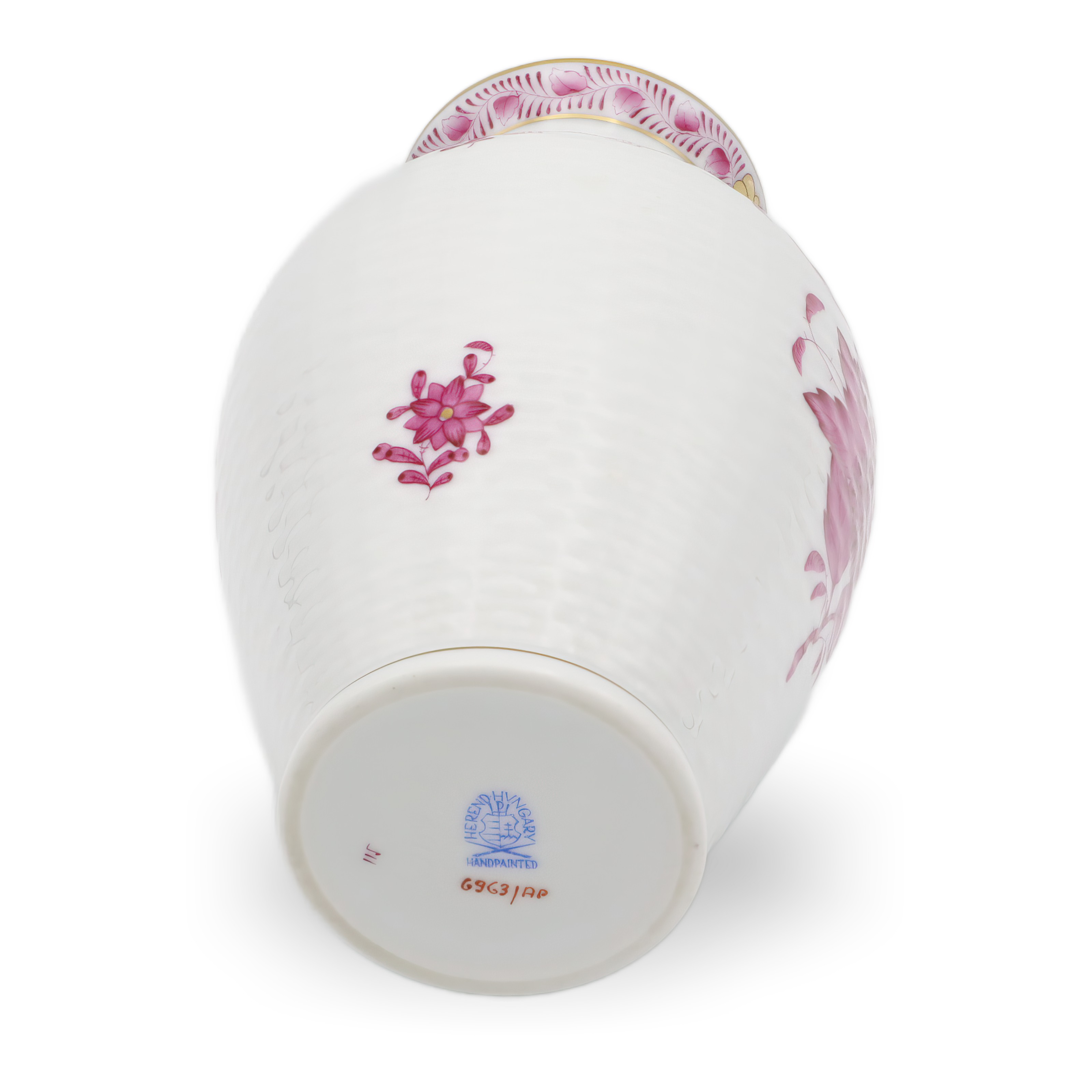Herend Chinesisches Bukett Purpur Vase - Flechtmuster - Himbeerrosa - Vintage Ungarisches Porzellan Thumbnail for Herend Chinesisches Bukett Purpur Vase - Flechtmuster - Himbeerrosa - Vintage Ungarisches Porzellan