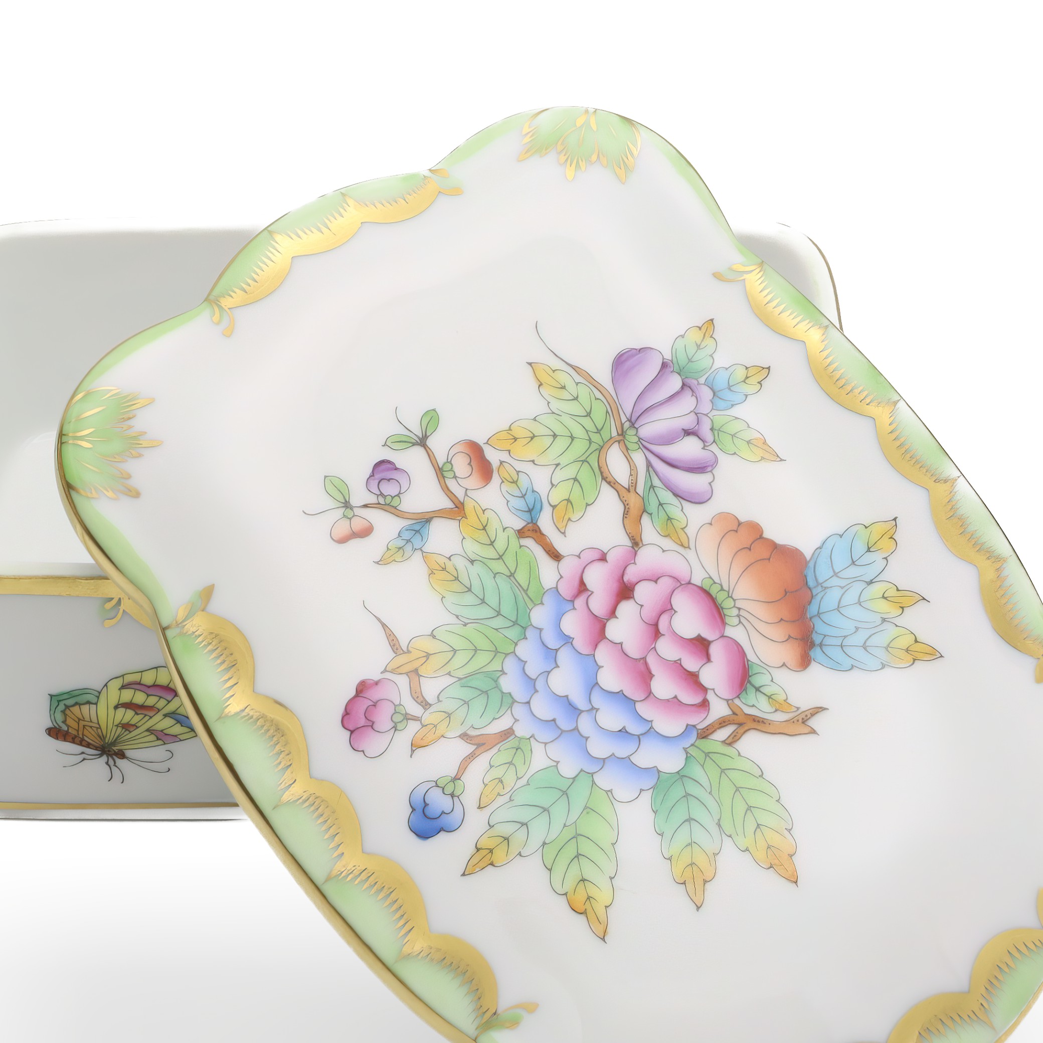 Herend Königin Viktoria Große Schmuckdose - Vintage Schmuckkästchen - Handbemalte Bonbonniere - Sammlerstück Porzellan Andenkenbehälter Thumbnail for Herend Königin Viktoria Große Schmuckdose - Vintage Schmuckkästchen - Handbemalte Bonbonniere - Sammlerstück Porzellan Andenkenbehälter