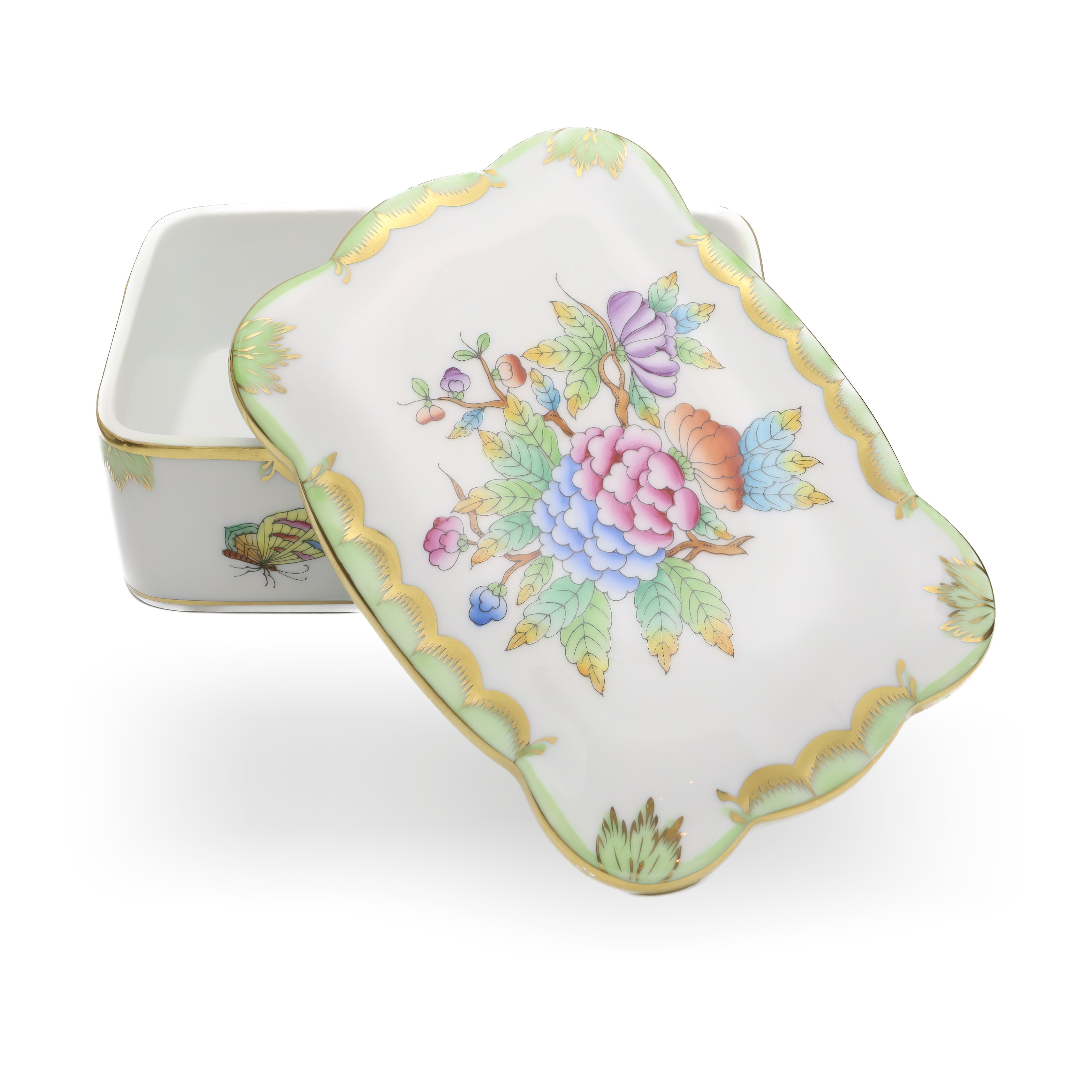 Herend Königin Viktoria Große Schmuckdose - Vintage Schmuckkästchen - Handbemalte Bonbonniere - Sammlerstück Porzellan Andenkenbehälter Thumbnail for Herend Königin Viktoria Große Schmuckdose - Vintage Schmuckkästchen - Handbemalte Bonbonniere - Sammlerstück Porzellan Andenkenbehälter