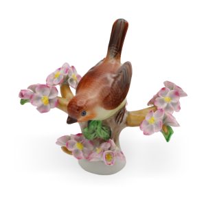Herend Porzellan Vogel Auf Blühendem Zweig - Handbemalte Figur - Sammelbare Herend Vogel Dekoration