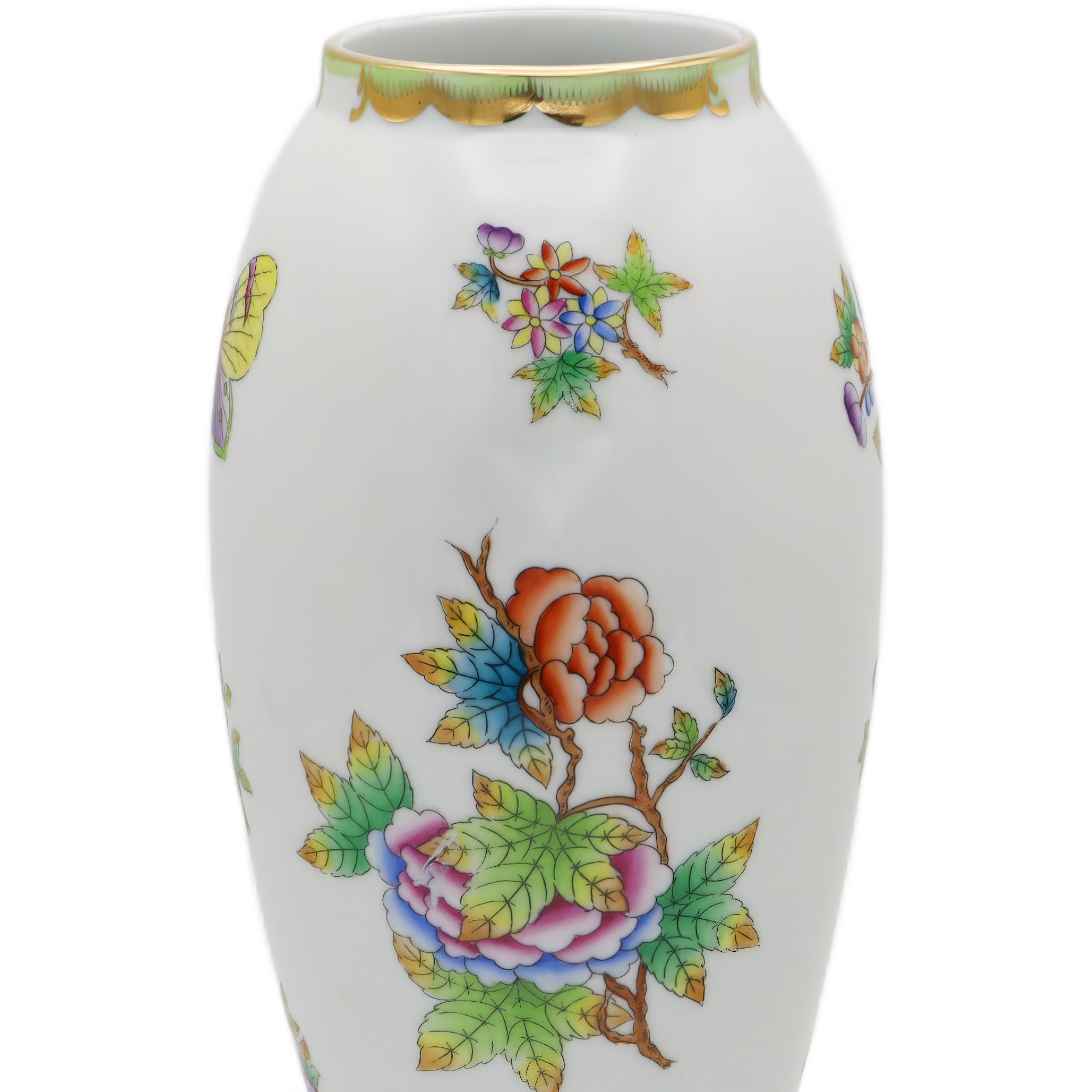 Herend Queen Victoria - Große Hohe Vase - Handbemalt - Selten - Schmetterling - Florales Porzellan - Ungarn - Vintage - Sammlerstück - Wohnkultur Thumbnail for Herend Queen Victoria - Große Hohe Vase - Handbemalt - Selten - Schmetterling - Florales Porzellan - Ungarn - Vintage - Sammlerstück - Wohnkultur
