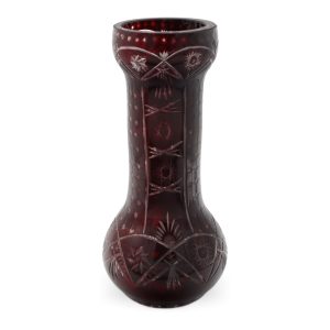 Große Bohemia Kristallvase Rot - Tschechisches Glas Mittelstück - Handgeschliffener Rubindeckel - Vintage Art Déco Dekor
