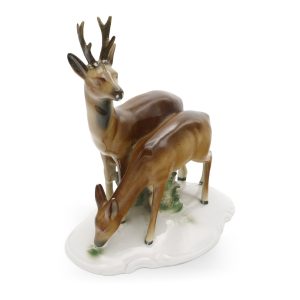 Porzellan Reh Und Kitz - Handbemalt - Deutsche Schierholz Dresden Figur - Vintage - Waldhirsch Statue - Sammlerstück