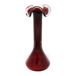 Rote Bohemia Tulpenvase - Tschechisches Glas - Mundgeblasene Rubin-Kunstvase - Vintage Blumen-Deko - Mid Century Bohemian