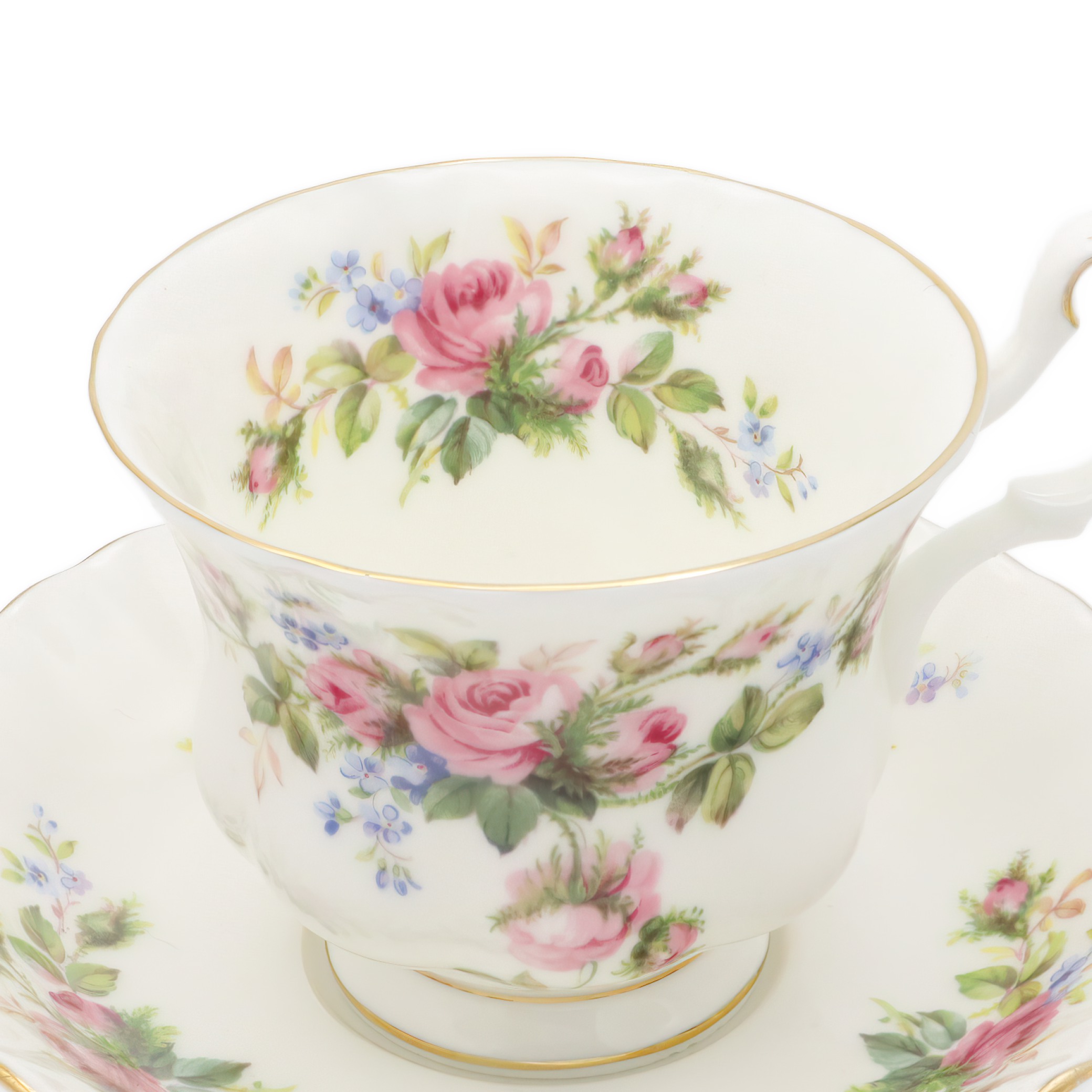 Royal Albert Moss Rose Tasse Mit Untertasse - Vintage Knochenporzellan Teetasse - Rosafarbenes Blumenmuster - England - 1940er Thumbnail for Royal Albert Moss Rose Tasse Mit Untertasse - Vintage Knochenporzellan Teetasse - Rosafarbenes Blumenmuster - England - 1940er