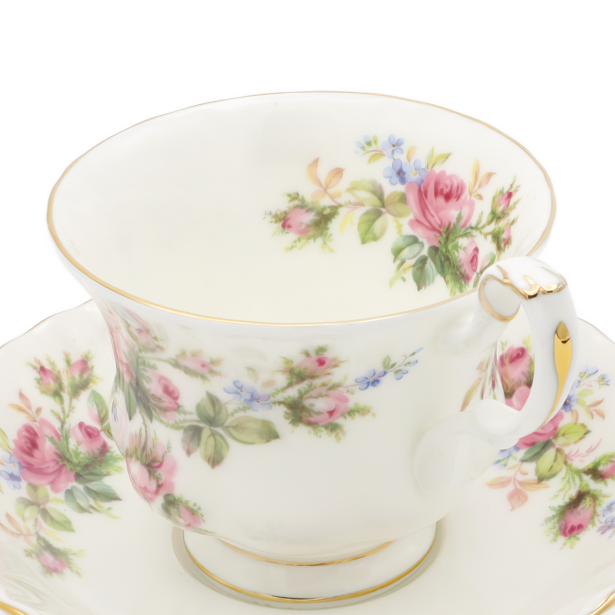 Royal Albert Moss Rose Tasse Mit Untertasse - Vintage Knochenporzellan Teetasse - Rosafarbenes Blumenmuster - England - 1940er Thumbnail for Royal Albert Moss Rose Tasse Mit Untertasse - Vintage Knochenporzellan Teetasse - Rosafarbenes Blumenmuster - England - 1940er
