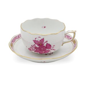 Antike Herend Tee Kaffee Tasse Mit Untertasse - Apponyi Purpur Muster - Ungarn Porzellan - Handbemalt - Vintage Sammlerstück