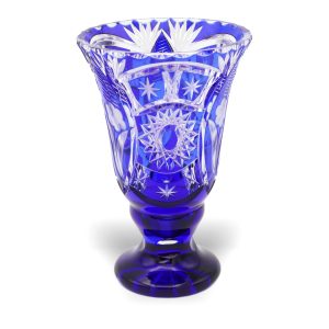 Bohemia Kristallglas - Handgeschliffen - Blaue Blumenvase - Tschechisches Vintage Centerpiece Dekor