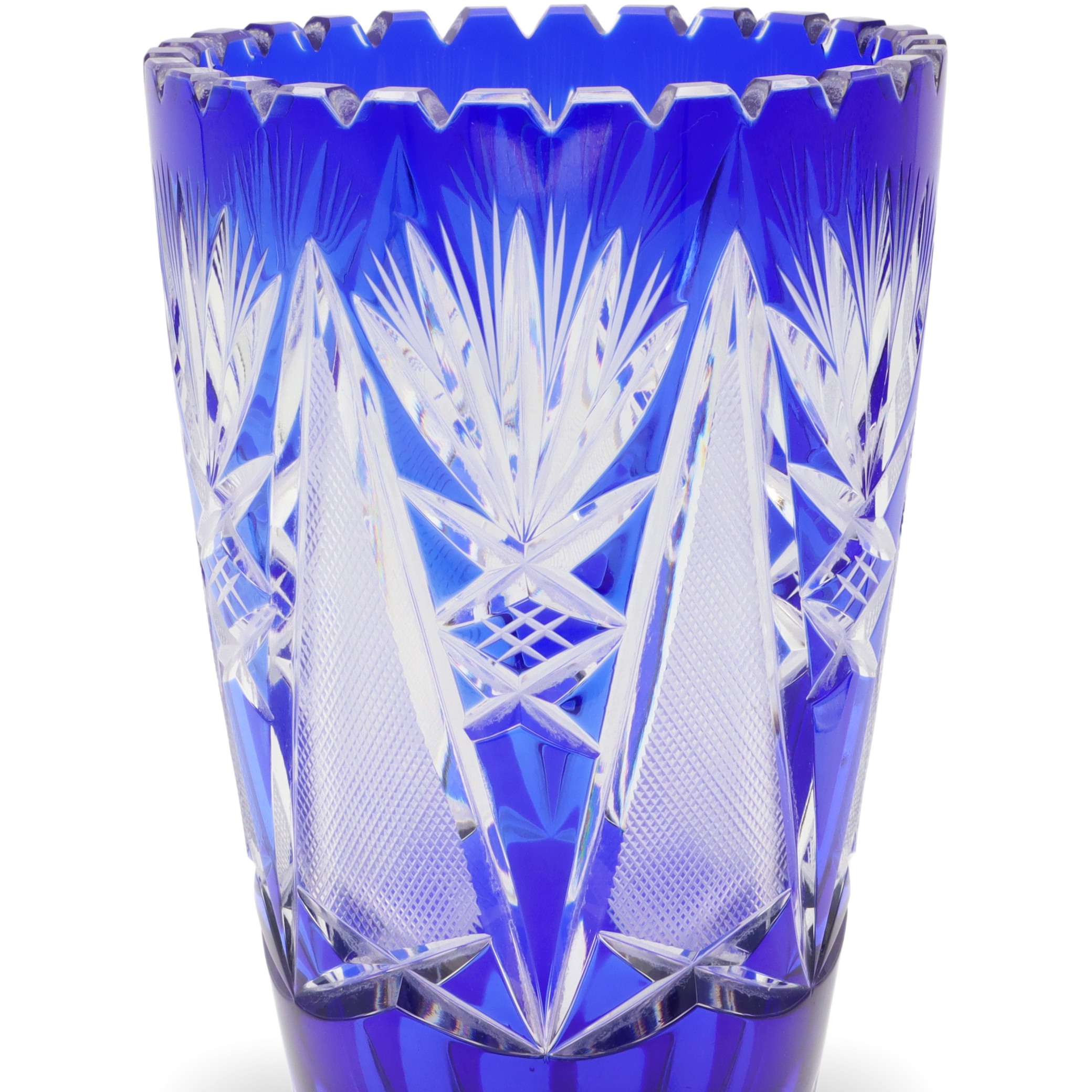 Bohemia Crystal Glas - Handgeschliffen - Blaue Luxusvase - Tschechische Vintage-Kobaltvase - Mittelpunkt Thumbnail for Bohemia Crystal Glas - Handgeschliffen - Blaue Luxusvase - Tschechische Vintage-Kobaltvase - Mittelpunkt