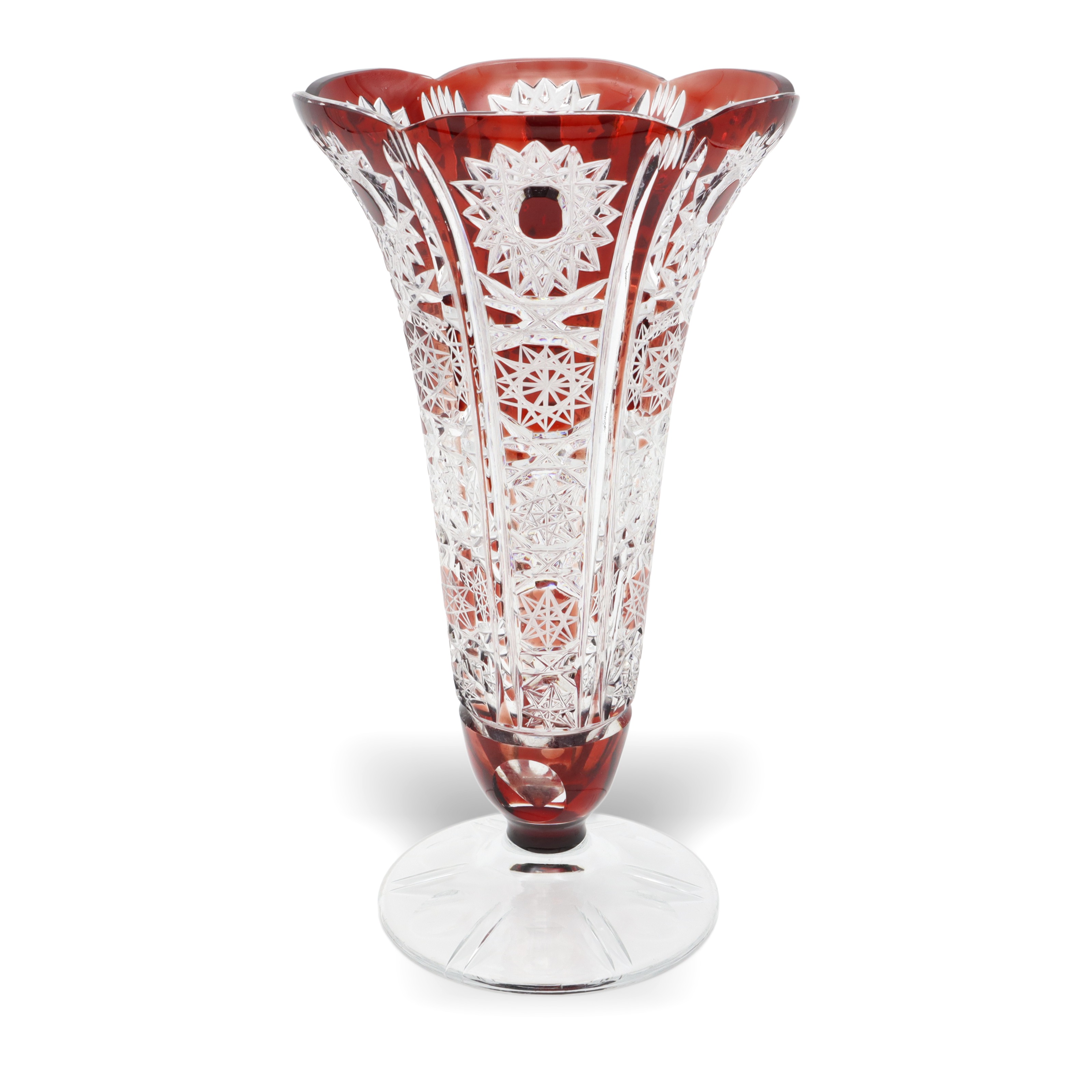 Bohemia Red Crystal Handgeschliffene Luxusvase - Tschechoslowakische Rubinglas-Tischvase Bohemia Red Crystal Handgeschliffene Luxusvase - Tschechoslowakische Rubinglas-Tischvase