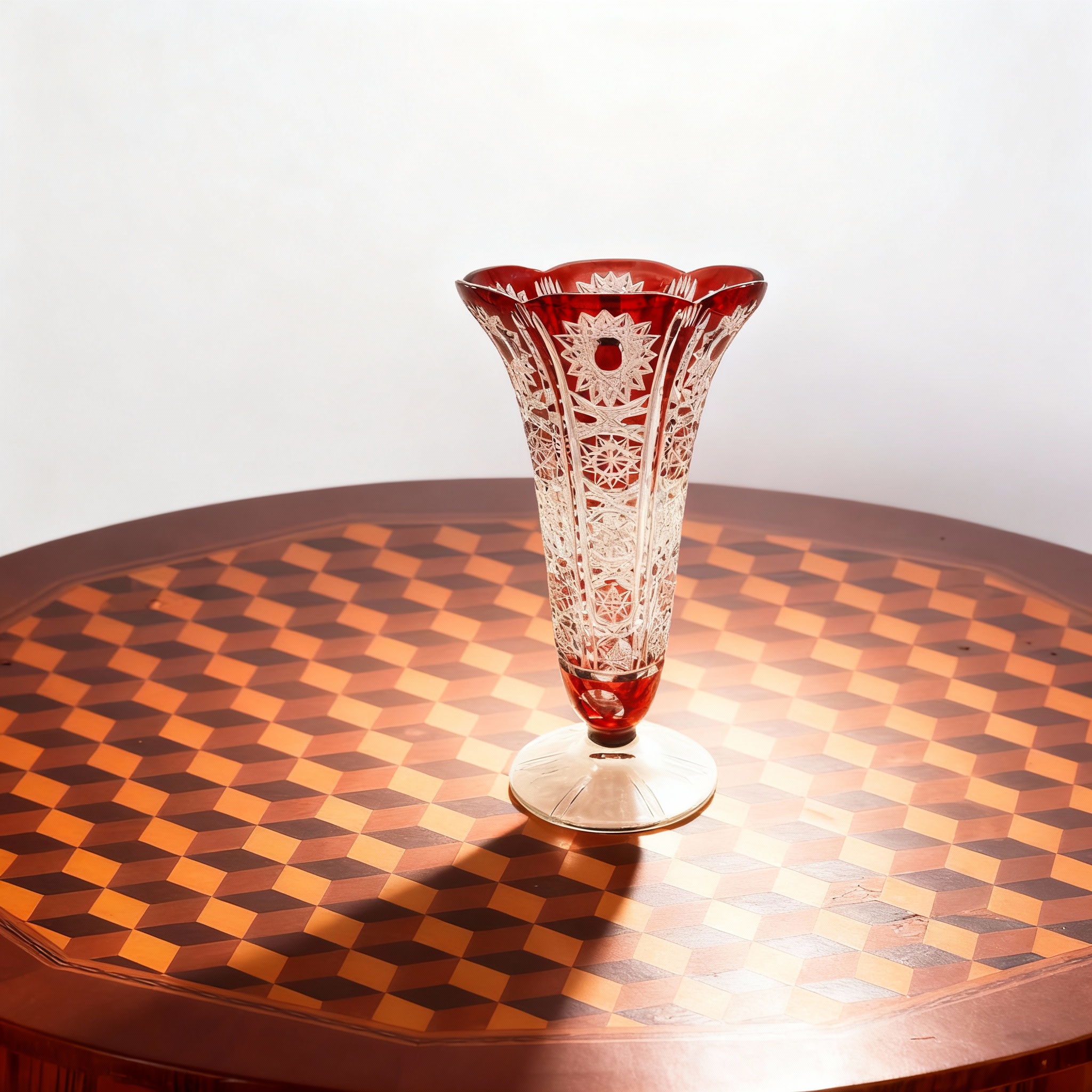 Bohemia Red Crystal Handgeschliffene Luxusvase - Tschechoslowakische Rubinglas-Tischvase Thumbnail for Bohemia Red Crystal Handgeschliffene Luxusvase - Tschechoslowakische Rubinglas-Tischvase