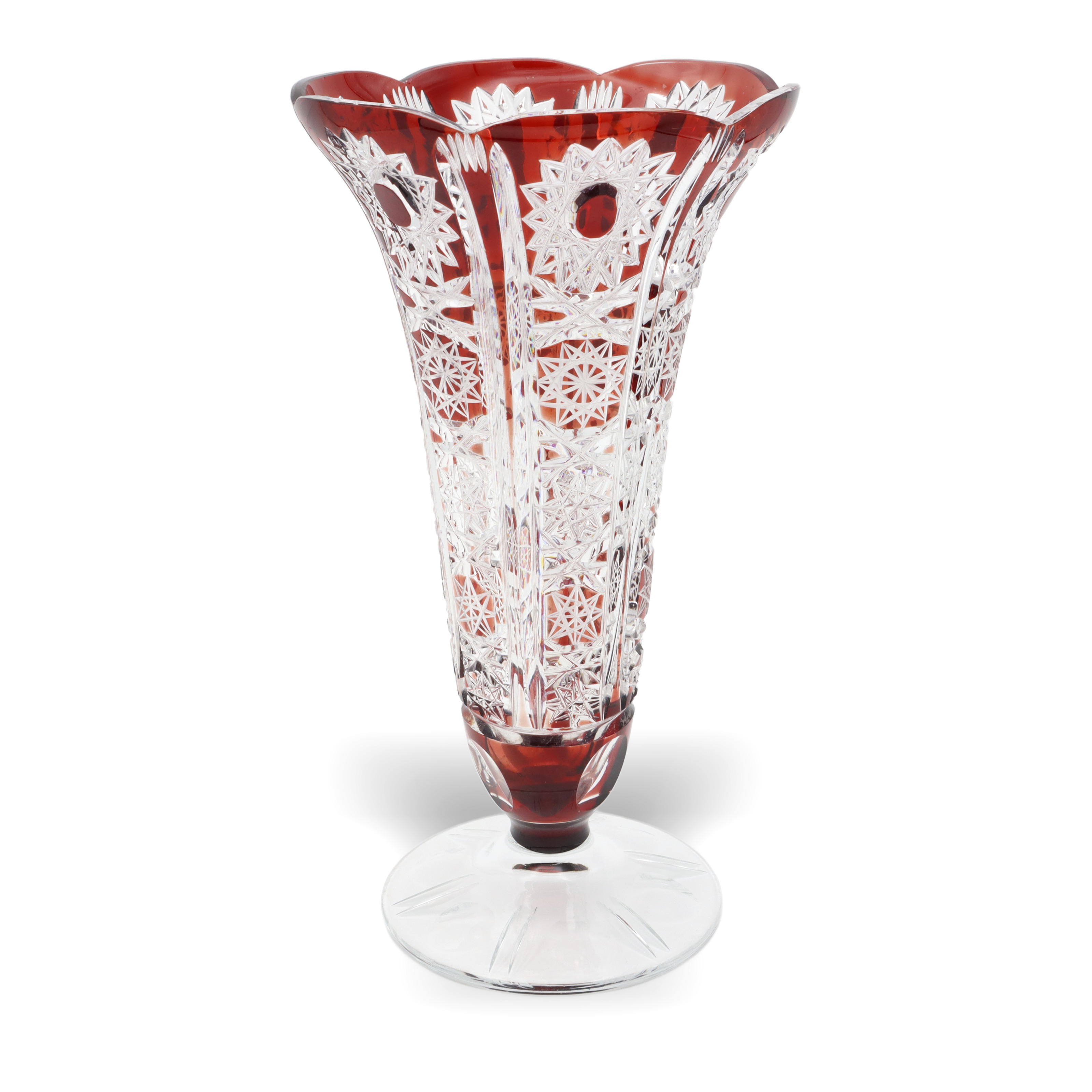 Bohemia Red Crystal Handgeschliffene Luxusvase - Tschechoslowakische Rubinglas-Tischvase Thumbnail for Bohemia Red Crystal Handgeschliffene Luxusvase - Tschechoslowakische Rubinglas-Tischvase