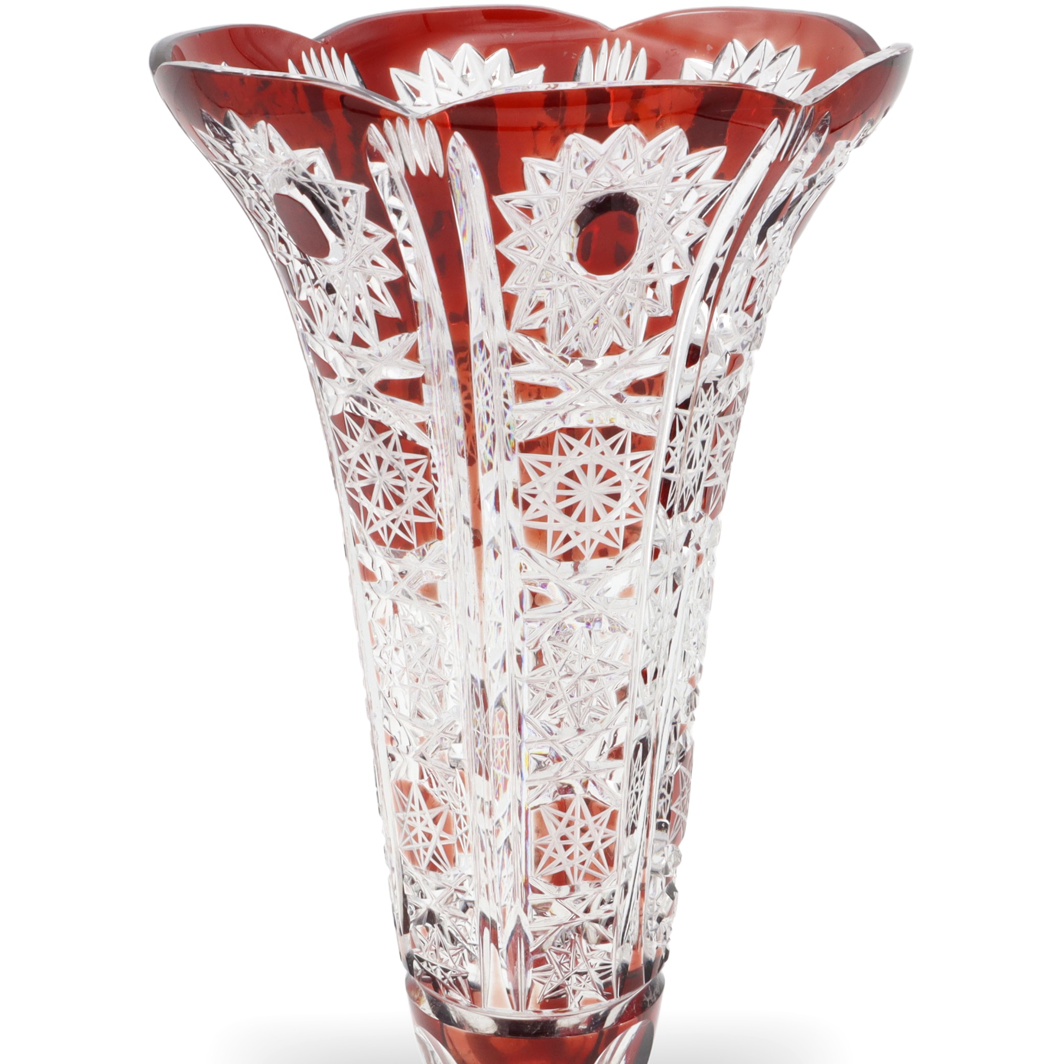 Bohemia Red Crystal Handgeschliffene Luxusvase - Tschechoslowakische Rubinglas-Tischvase Thumbnail for Bohemia Red Crystal Handgeschliffene Luxusvase - Tschechoslowakische Rubinglas-Tischvase