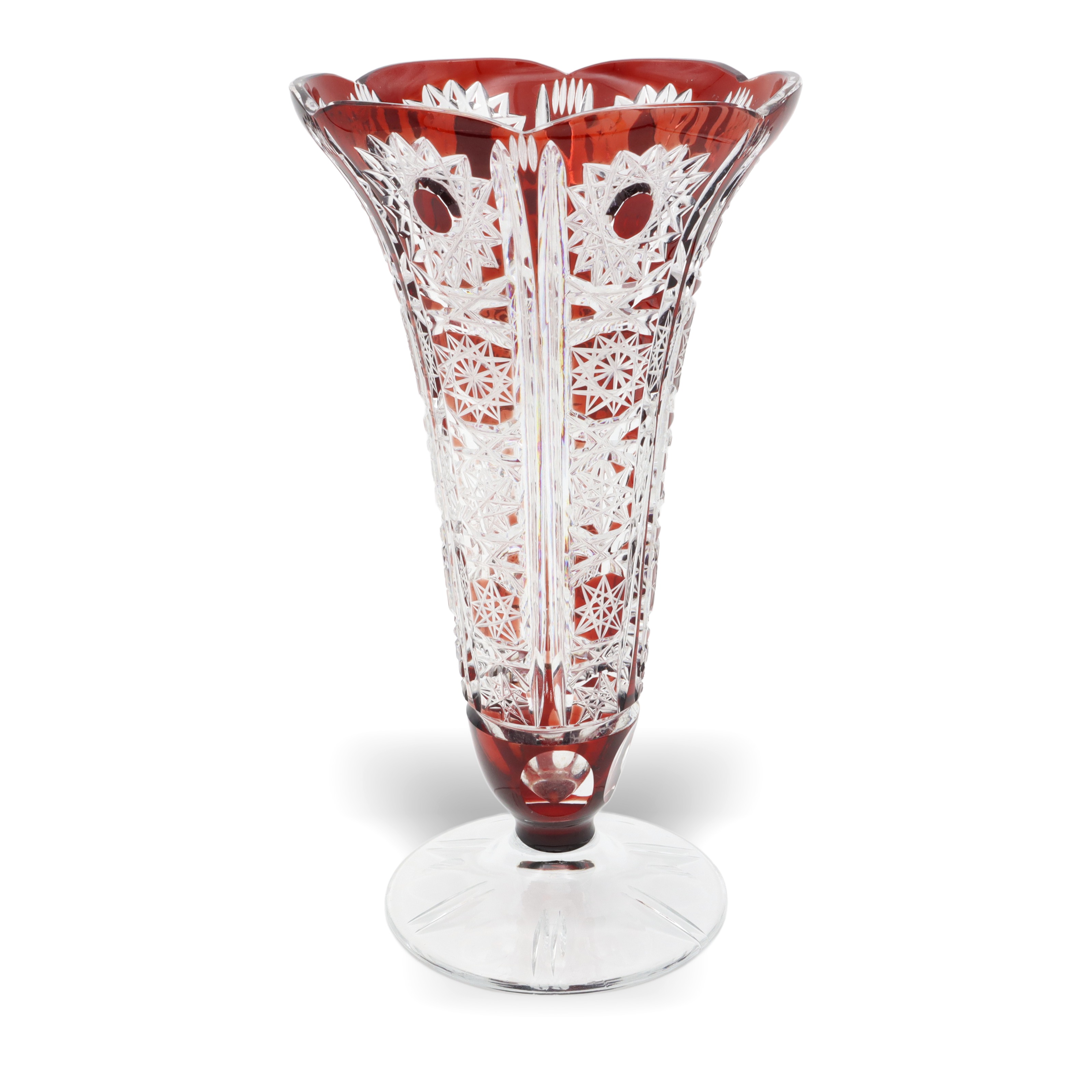 Bohemia Red Crystal Handgeschliffene Luxusvase - Tschechoslowakische Rubinglas-Tischvase Thumbnail for Bohemia Red Crystal Handgeschliffene Luxusvase - Tschechoslowakische Rubinglas-Tischvase