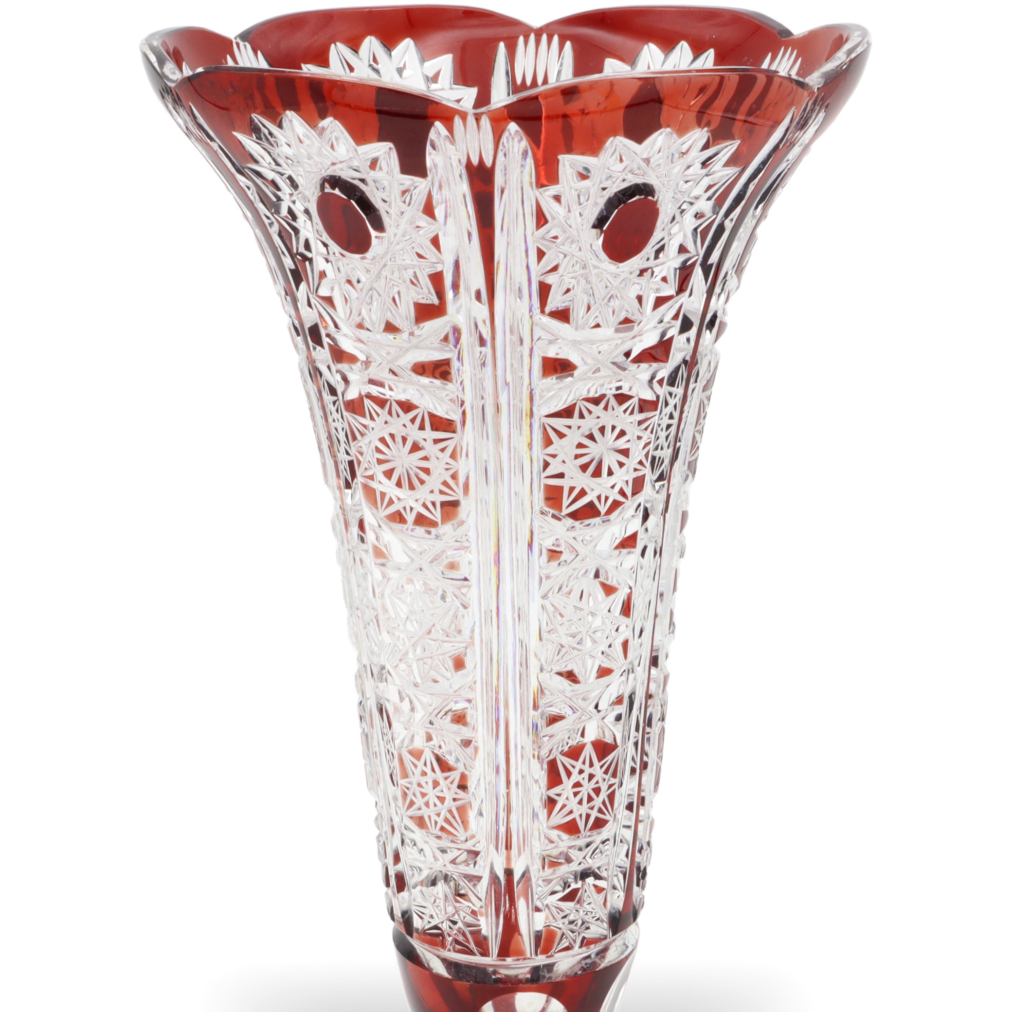 Bohemia Red Crystal Handgeschliffene Luxusvase - Tschechoslowakische Rubinglas-Tischvase Thumbnail for Bohemia Red Crystal Handgeschliffene Luxusvase - Tschechoslowakische Rubinglas-Tischvase