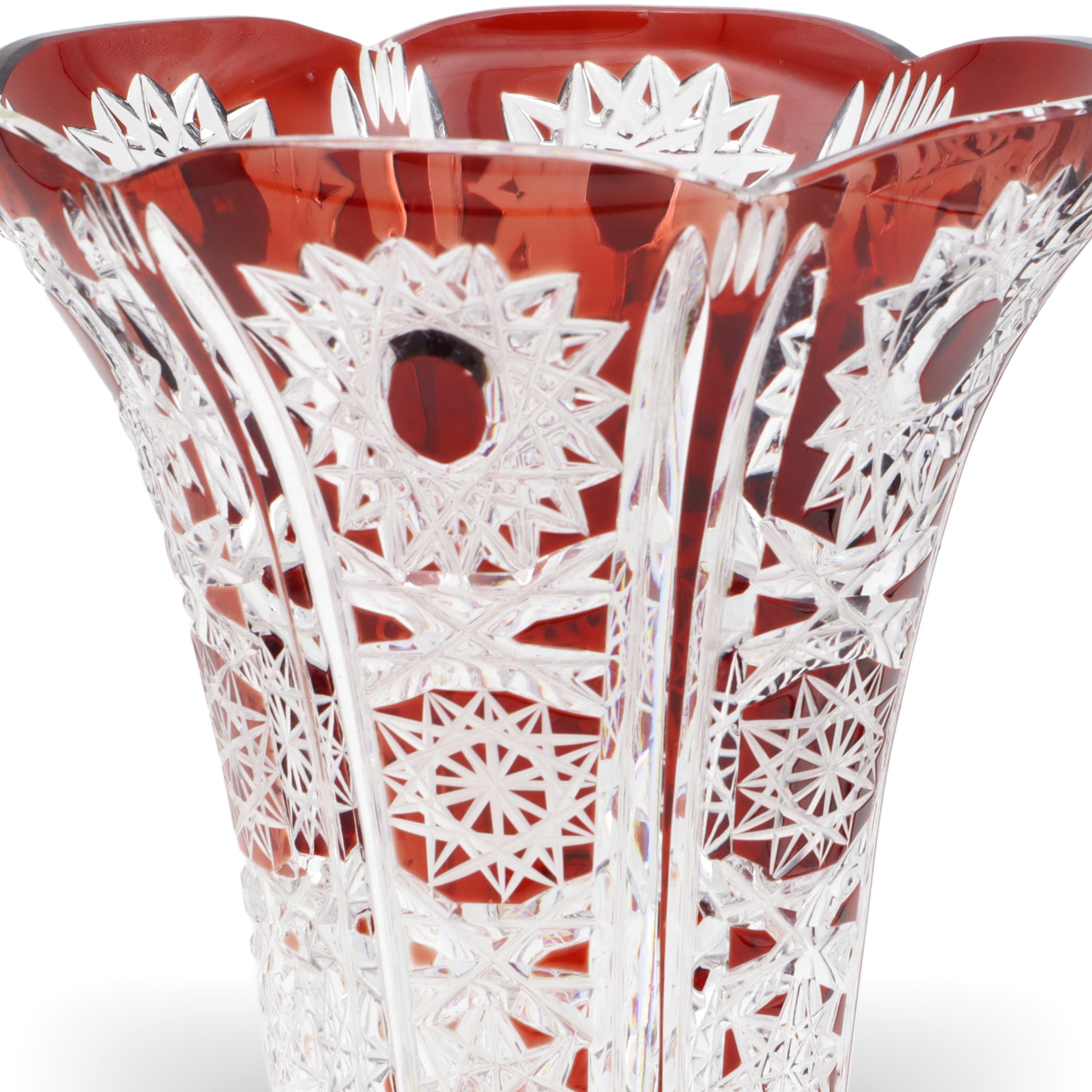 Bohemia Red Crystal Handgeschliffene Luxusvase - Tschechoslowakische Rubinglas-Tischvase Thumbnail for Bohemia Red Crystal Handgeschliffene Luxusvase - Tschechoslowakische Rubinglas-Tischvase