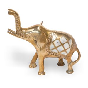 Bronze Elefantenstatue - Perlmutt Einlegearbeit - Vintage Wohnaccessoire