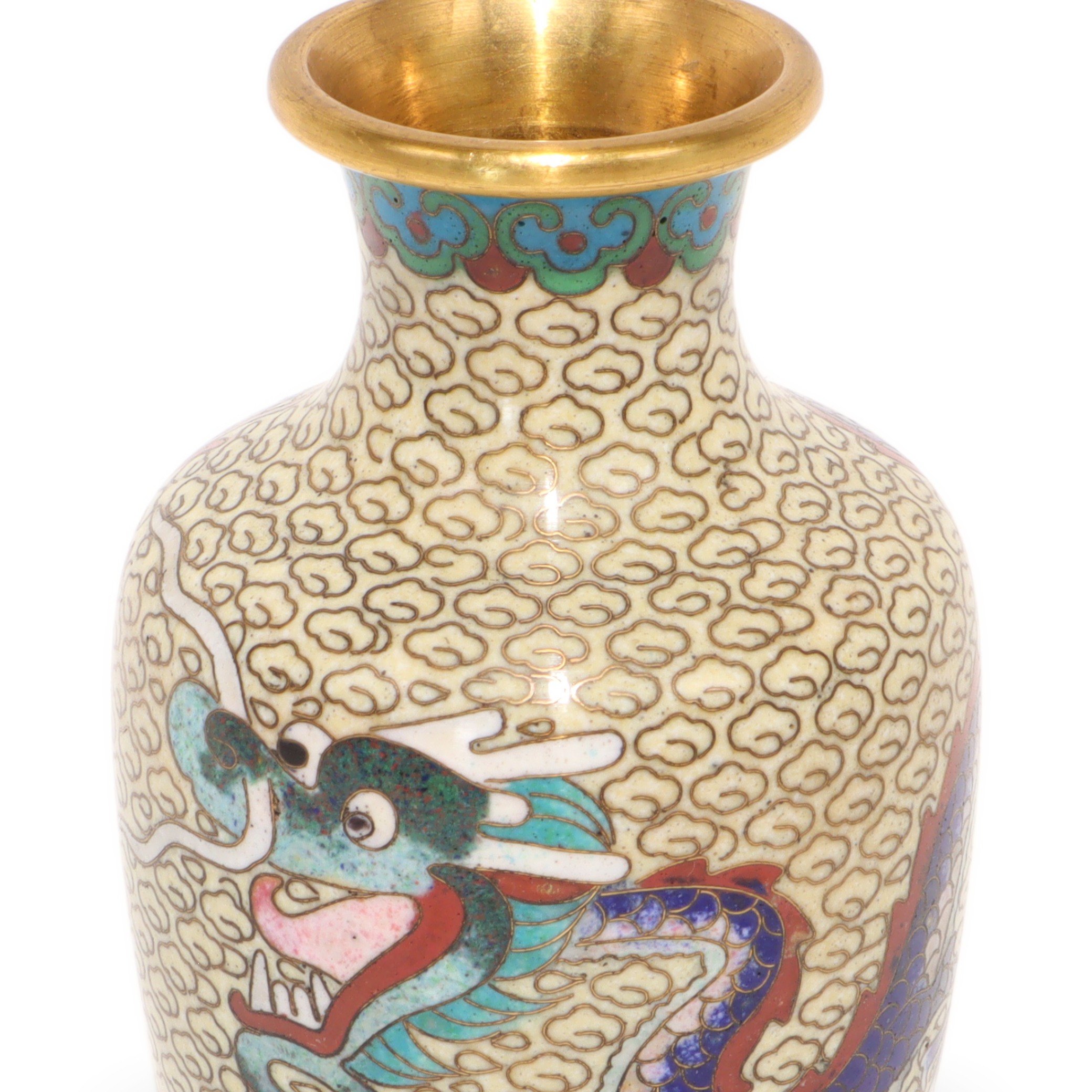 Chinesische Drachenvase - Cloisonné - Emaille - Messing - Vintage Asia Dekor Thumbnail for Chinesische Drachenvase - Cloisonné - Emaille - Messing - Vintage Asia Dekor