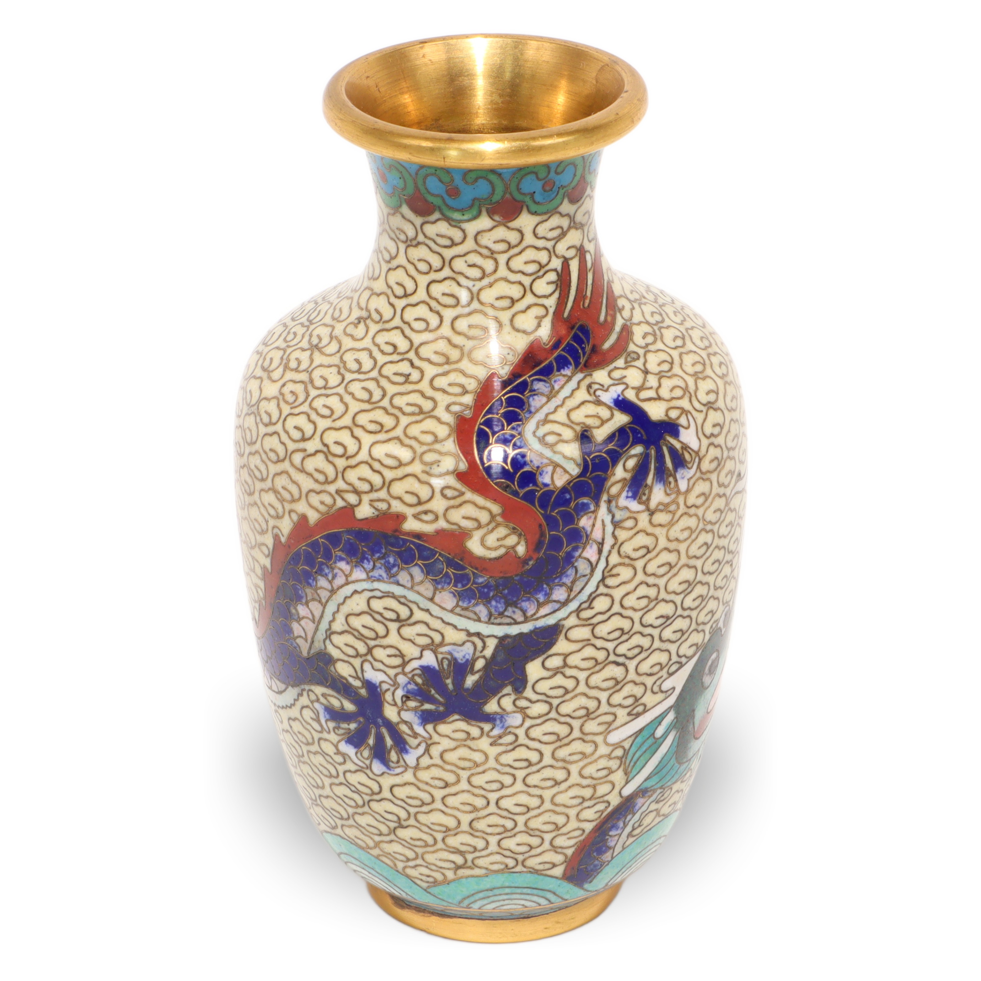 Chinesische Drachenvase - Cloisonné - Emaille - Messing - Vintage Asia Dekor Thumbnail for Chinesische Drachenvase - Cloisonné - Emaille - Messing - Vintage Asia Dekor