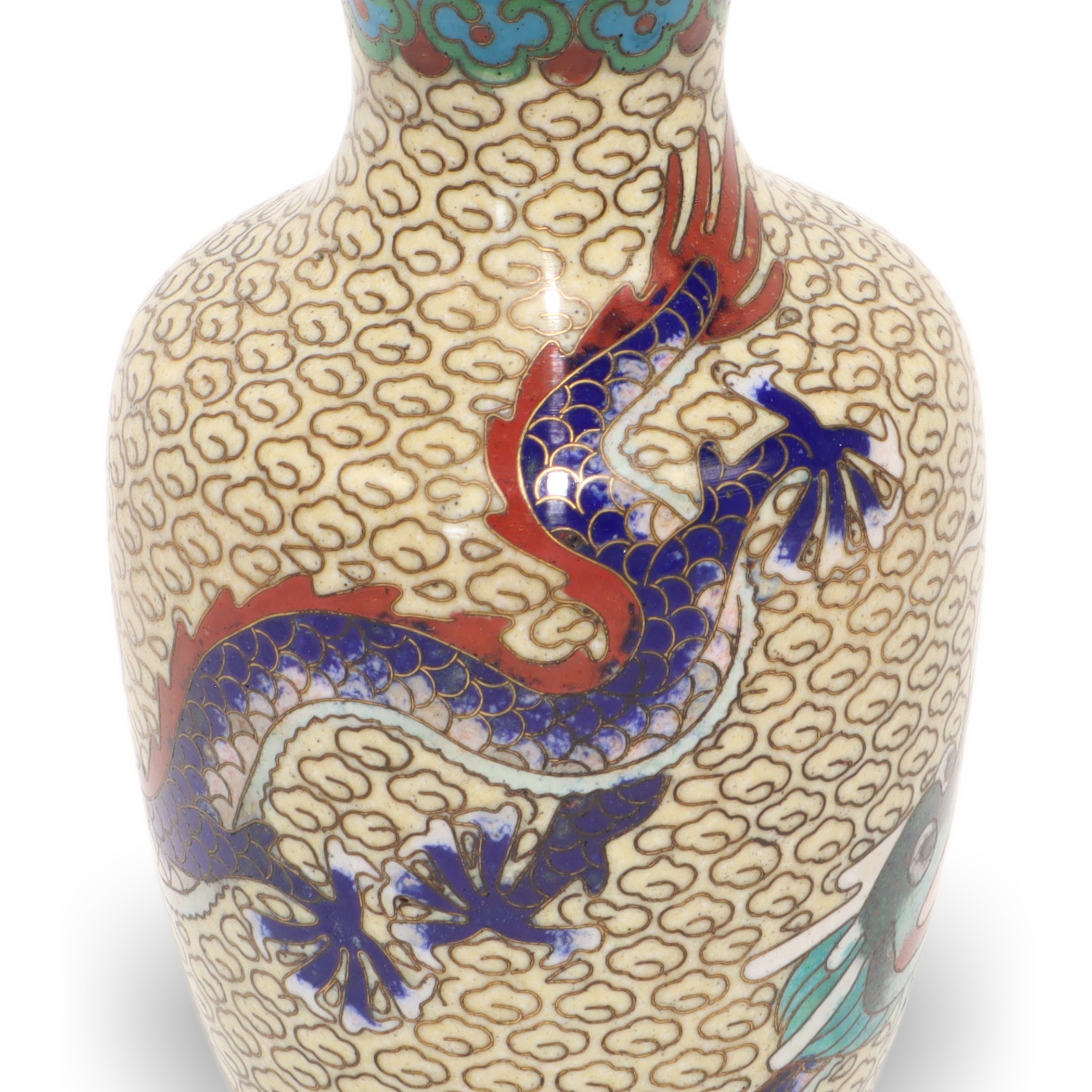 Chinesische Drachenvase - Cloisonné - Emaille - Messing - Vintage Asia Dekor Thumbnail for Chinesische Drachenvase - Cloisonné - Emaille - Messing - Vintage Asia Dekor