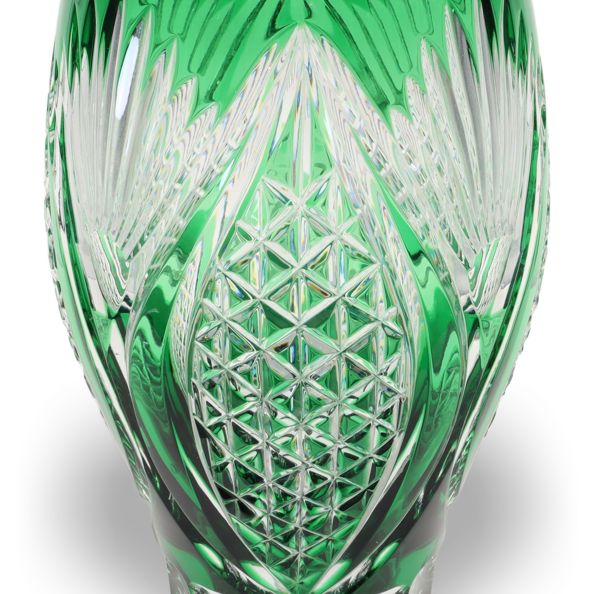 Kristallglas Bohemia - Große Grüne Vase - Tschechische Vintage-Dekoration Thumbnail for Kristallglas Bohemia - Große Grüne Vase - Tschechische Vintage-Dekoration