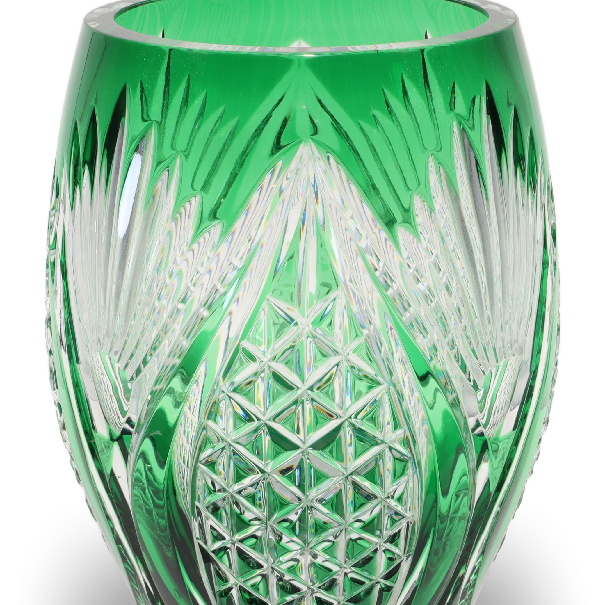 Kristallglas Bohemia - Große Grüne Vase - Tschechische Vintage-Dekoration Thumbnail for Kristallglas Bohemia - Große Grüne Vase - Tschechische Vintage-Dekoration