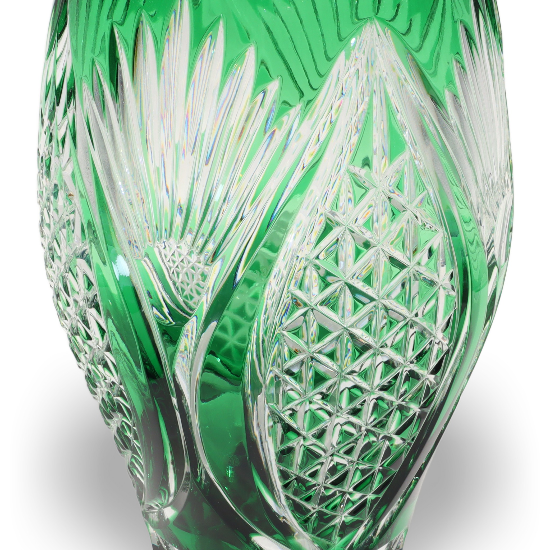 Kristallglas Bohemia - Große Grüne Vase - Tschechische Vintage-Dekoration Thumbnail for Kristallglas Bohemia - Große Grüne Vase - Tschechische Vintage-Dekoration