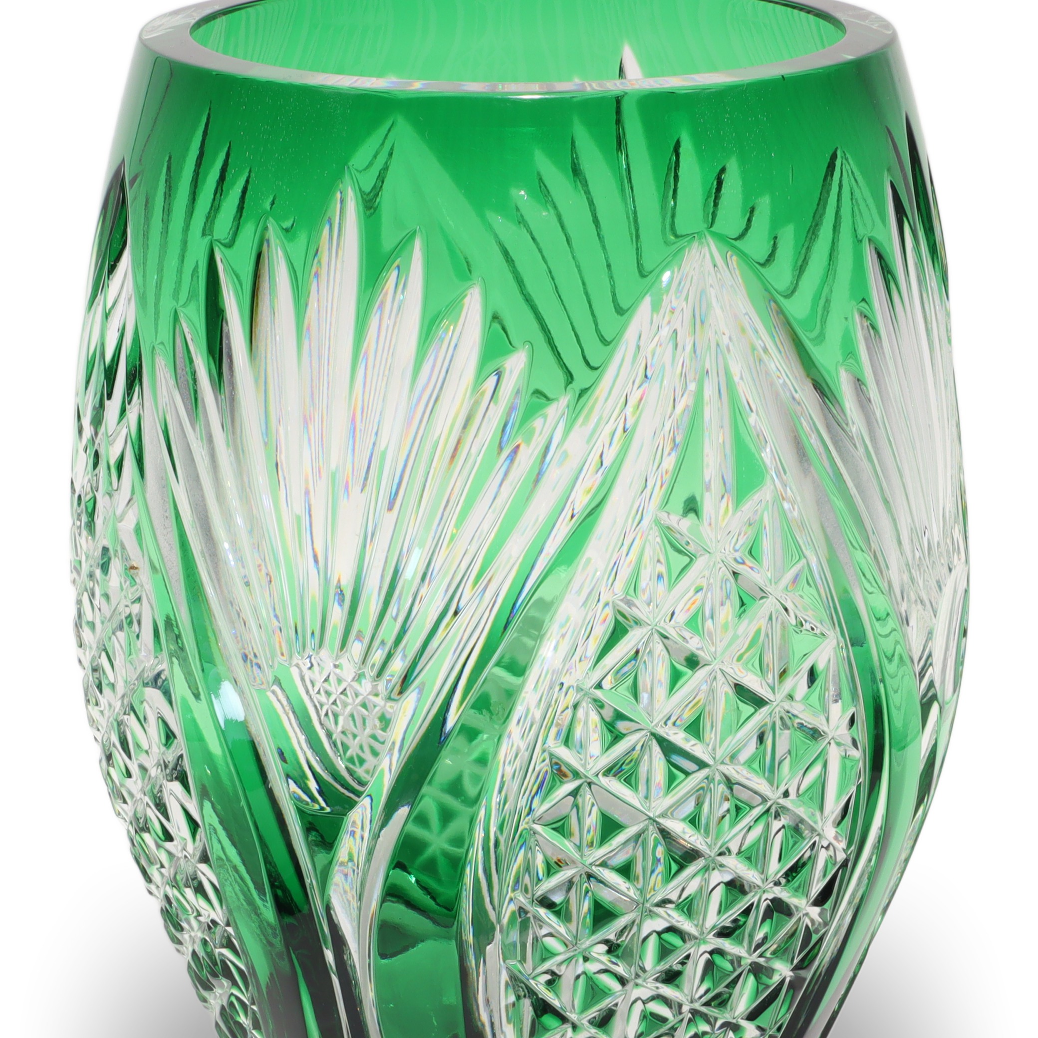 Kristallglas Bohemia - Große Grüne Vase - Tschechische Vintage-Dekoration Thumbnail for Kristallglas Bohemia - Große Grüne Vase - Tschechische Vintage-Dekoration