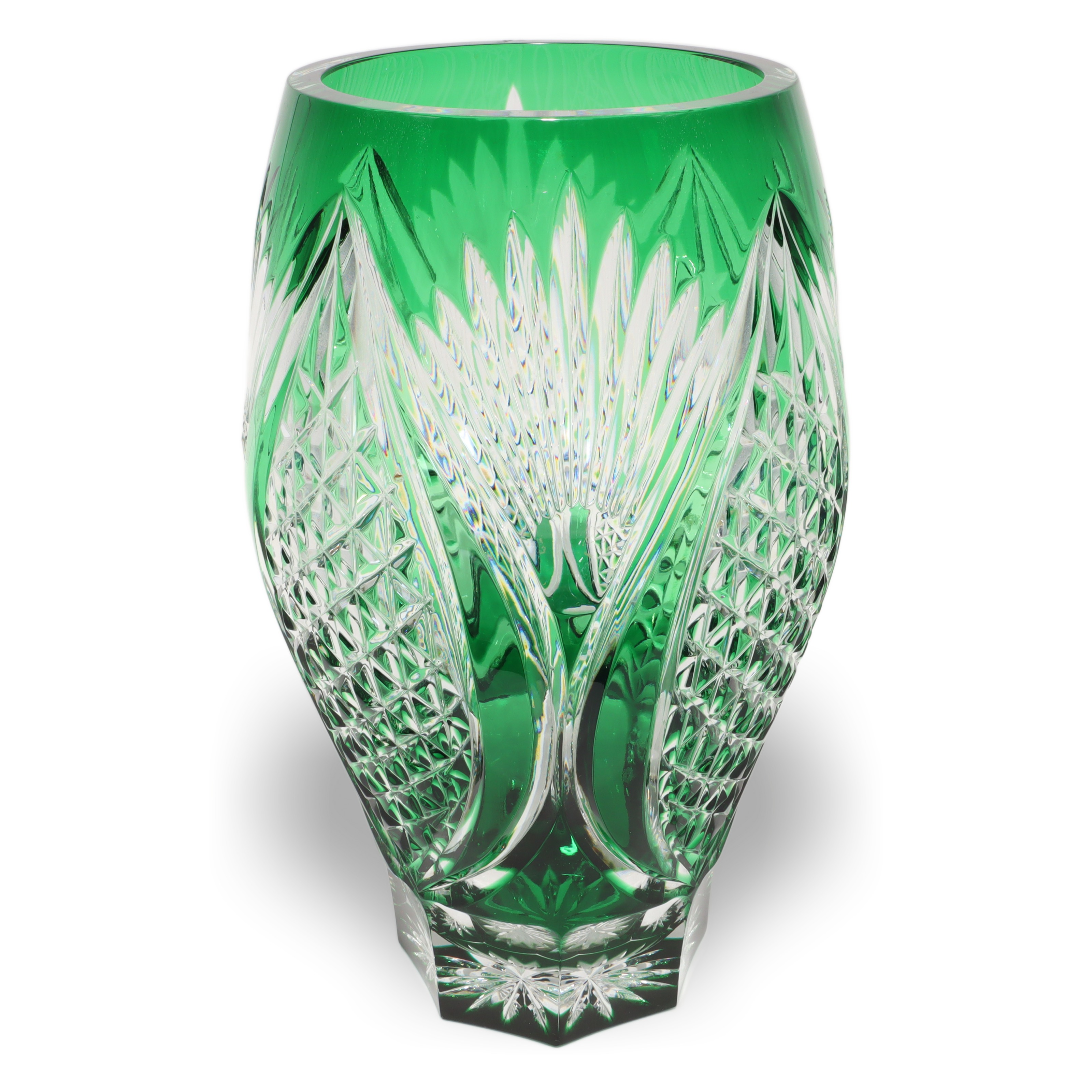 Kristallglas Bohemia - Große Grüne Vase - Tschechische Vintage-Dekoration Thumbnail for Kristallglas Bohemia - Große Grüne Vase - Tschechische Vintage-Dekoration