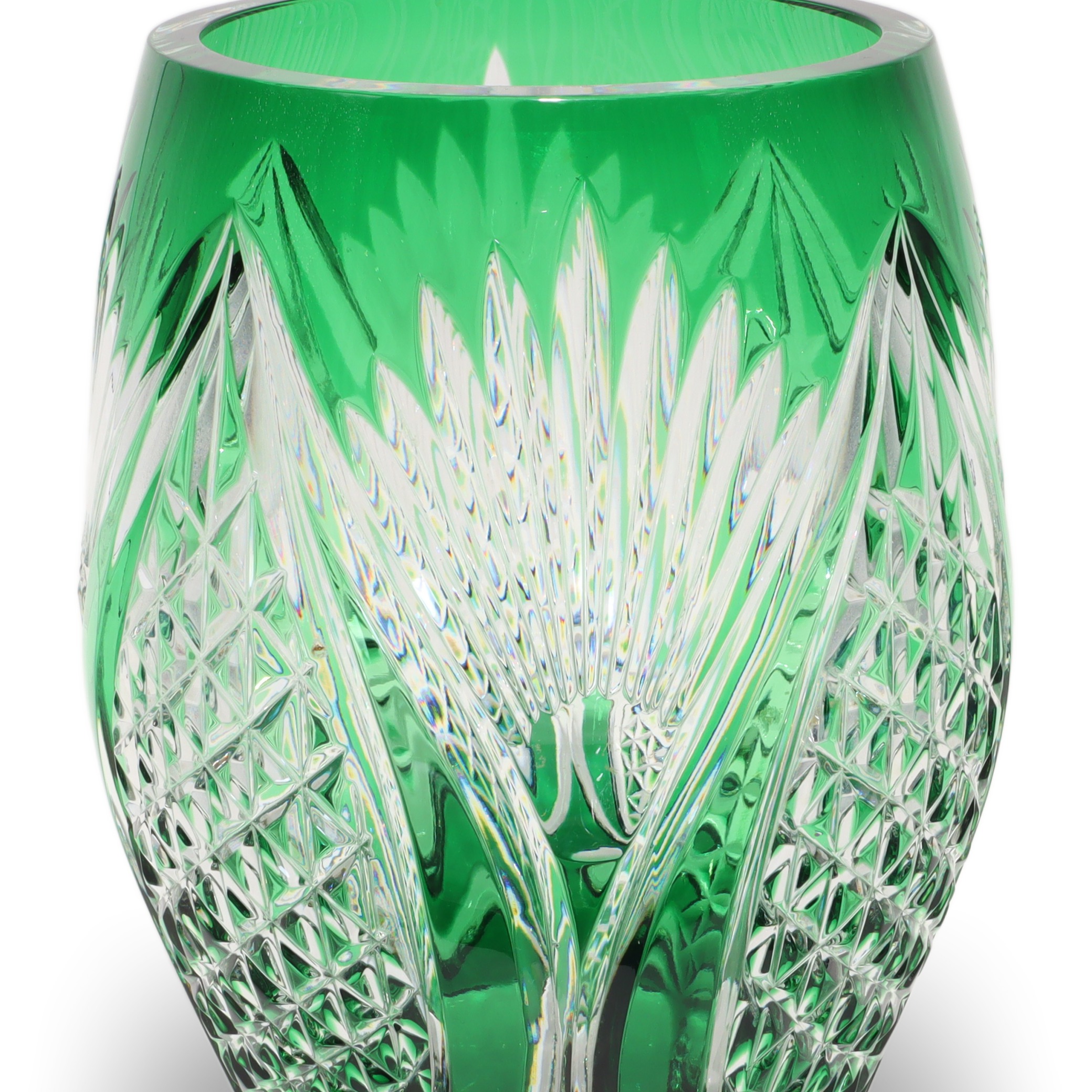 Kristallglas Bohemia - Große Grüne Vase - Tschechische Vintage-Dekoration Thumbnail for Kristallglas Bohemia - Große Grüne Vase - Tschechische Vintage-Dekoration