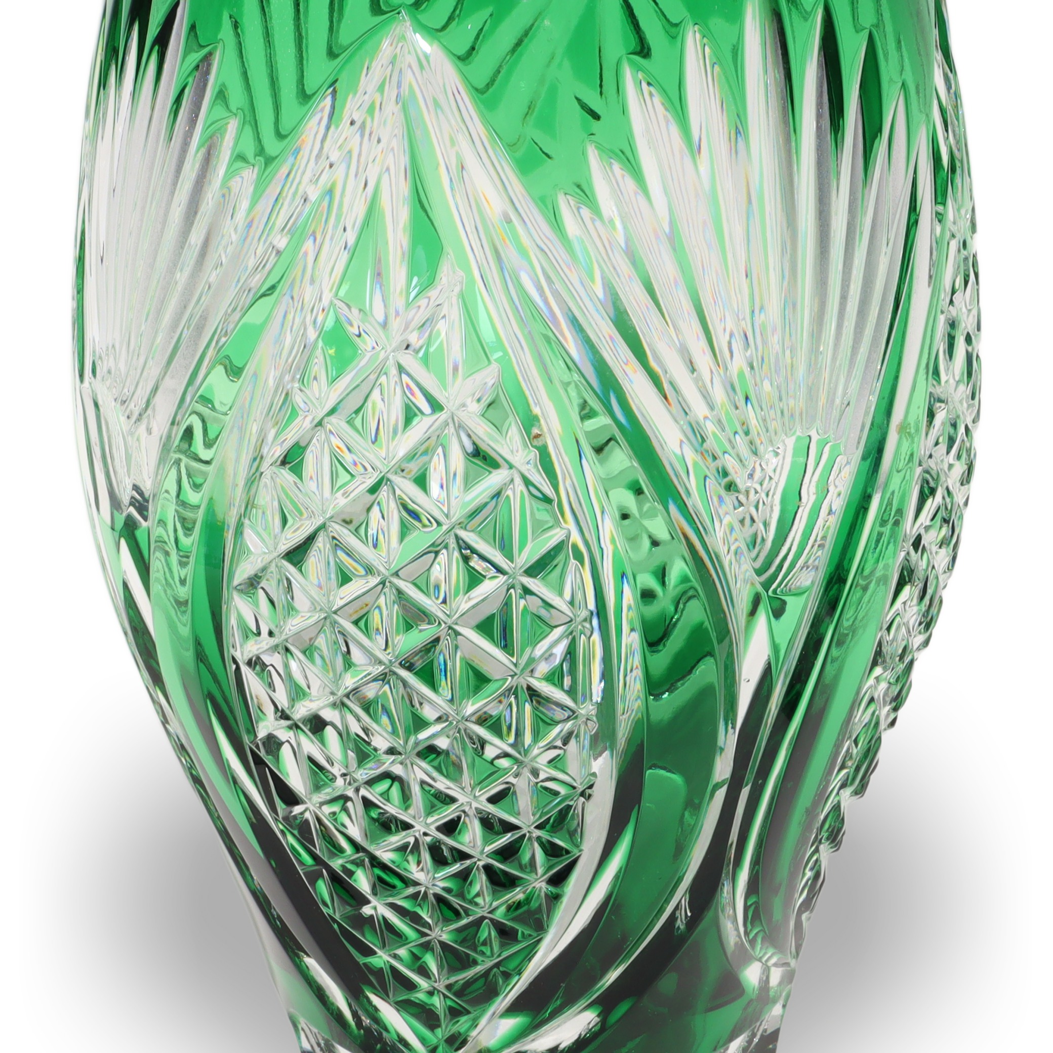 Kristallglas Bohemia - Große Grüne Vase - Tschechische Vintage-Dekoration Thumbnail for Kristallglas Bohemia - Große Grüne Vase - Tschechische Vintage-Dekoration