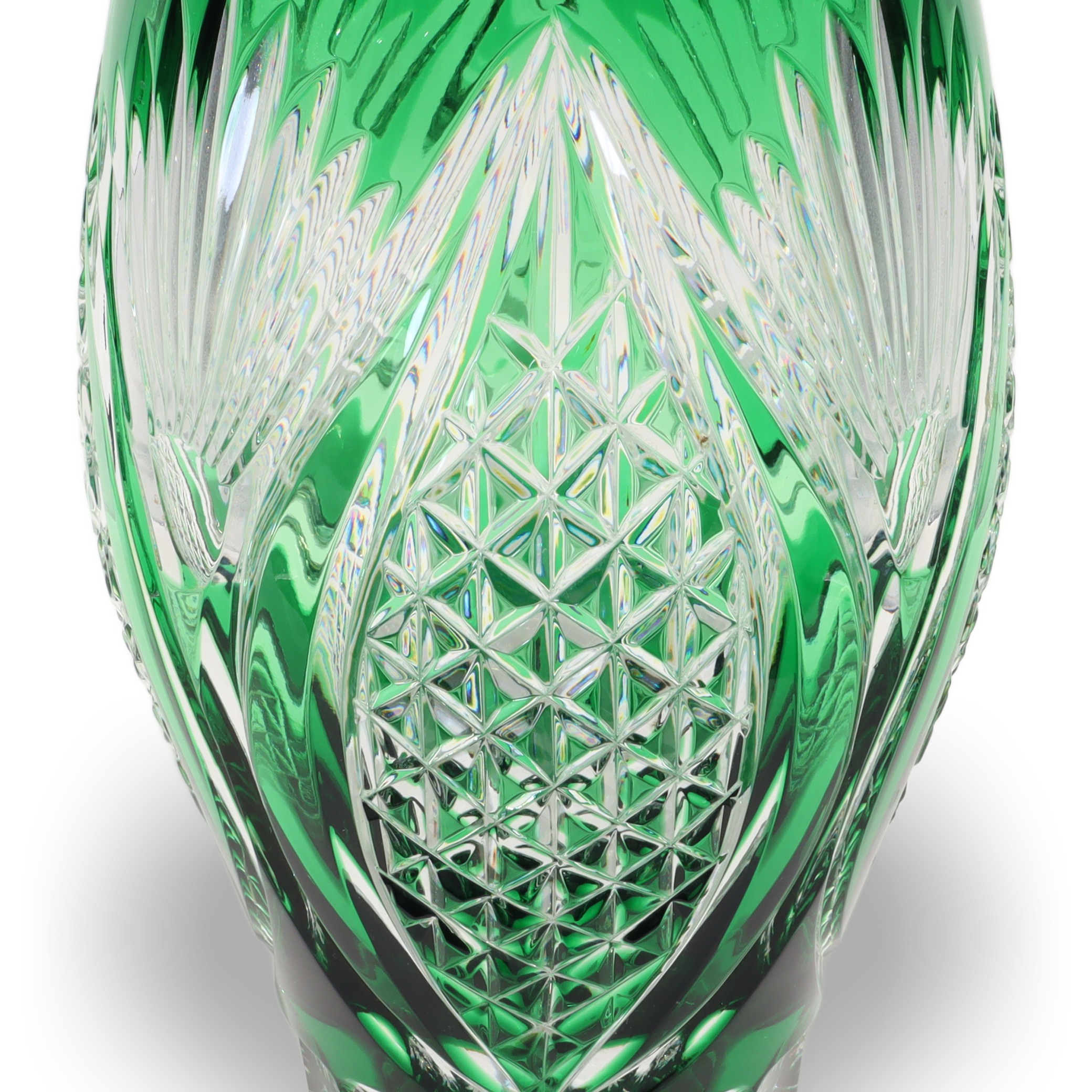 Kristallglas Bohemia - Große Grüne Vase - Tschechische Vintage-Dekoration Thumbnail for Kristallglas Bohemia - Große Grüne Vase - Tschechische Vintage-Dekoration