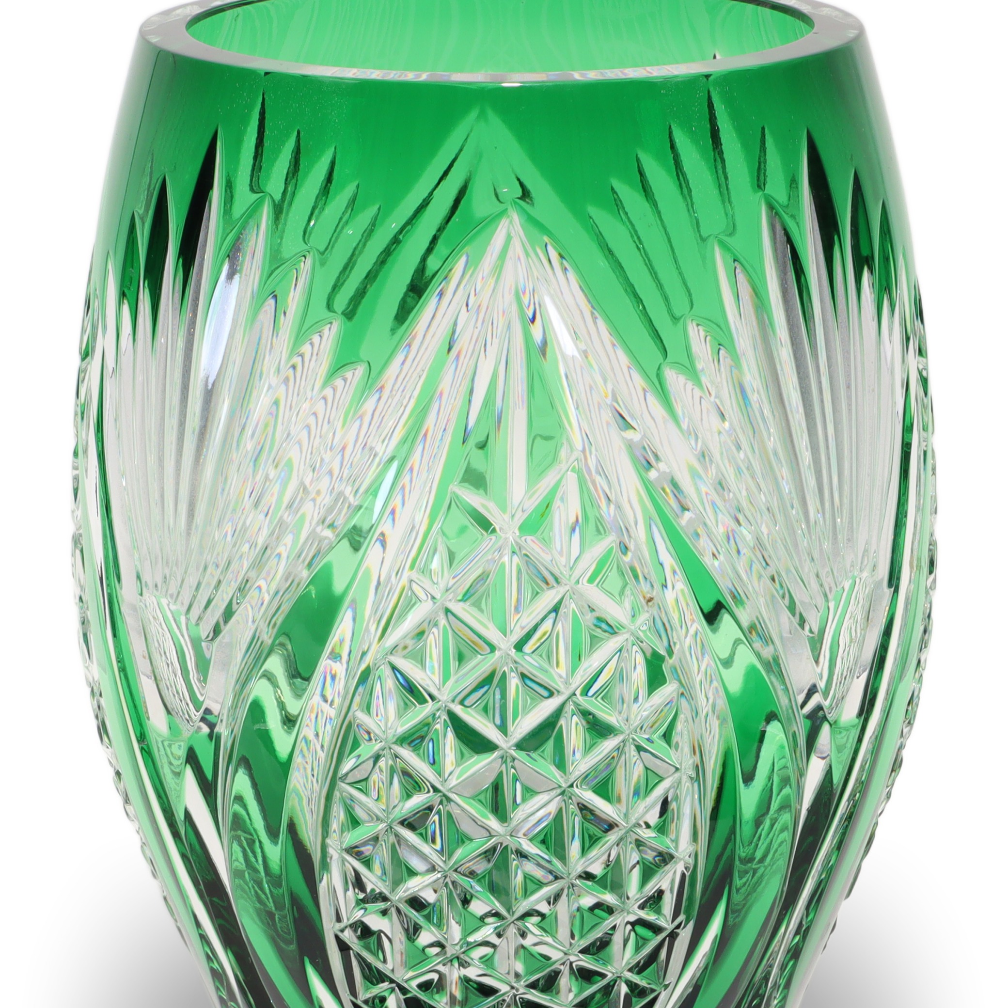 Kristallglas Bohemia - Große Grüne Vase - Tschechische Vintage-Dekoration Thumbnail for Kristallglas Bohemia - Große Grüne Vase - Tschechische Vintage-Dekoration