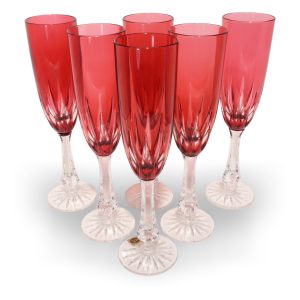 Handgeschliffene Kristall-Champagnergläser - Set Aus Sechs - Ajka - Ungarn - Vintage Barware - 6 Gläser