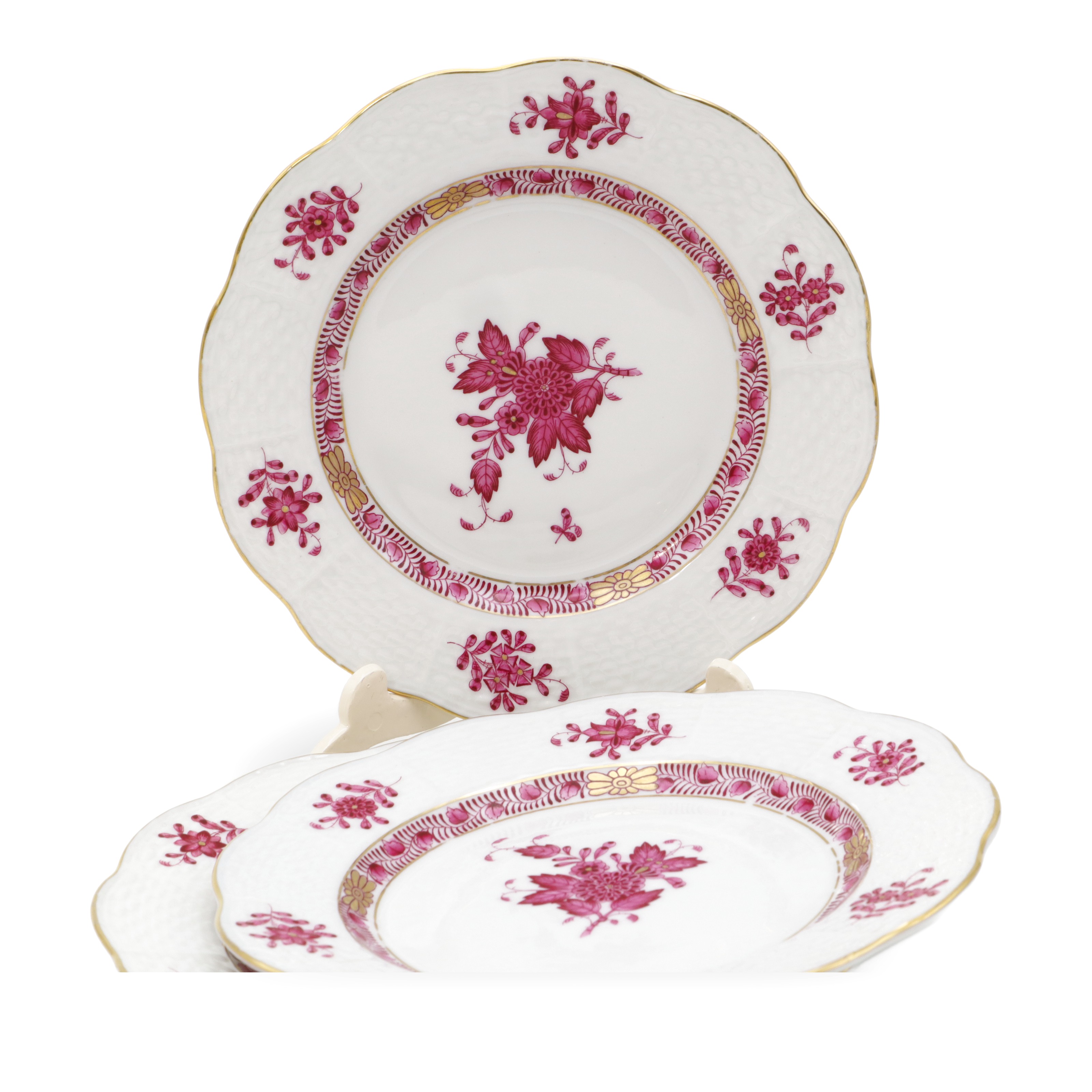 Set Aus 3 Antiken Herend Apponyi Desserttellern - 15 Cm - Purpur - Handbemaltes Porzellan - 1930 Set Aus 3 Antiken Herend Apponyi Desserttellern - 15 Cm - Purpur - Handbemaltes Porzellan - 1930