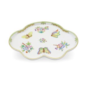 Herend Queen Victoria Geschwungenes Tablett - Handbemaltes Porzellan - Schmetterlingsmotiv - Ungarisches Fine China - Vintage Servierplatte