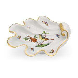 Herend Rothschild Muschelschale - Handbemaltes Porzellan - Seltenes 7446-Muster - Ungarisches Vintage-Geschirr - Vogel-Motiv - Sammlerstück
