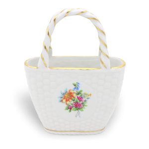 Herend - Kleiner Porzellankorb - Handbemalte Blumendekoration - Ungarn