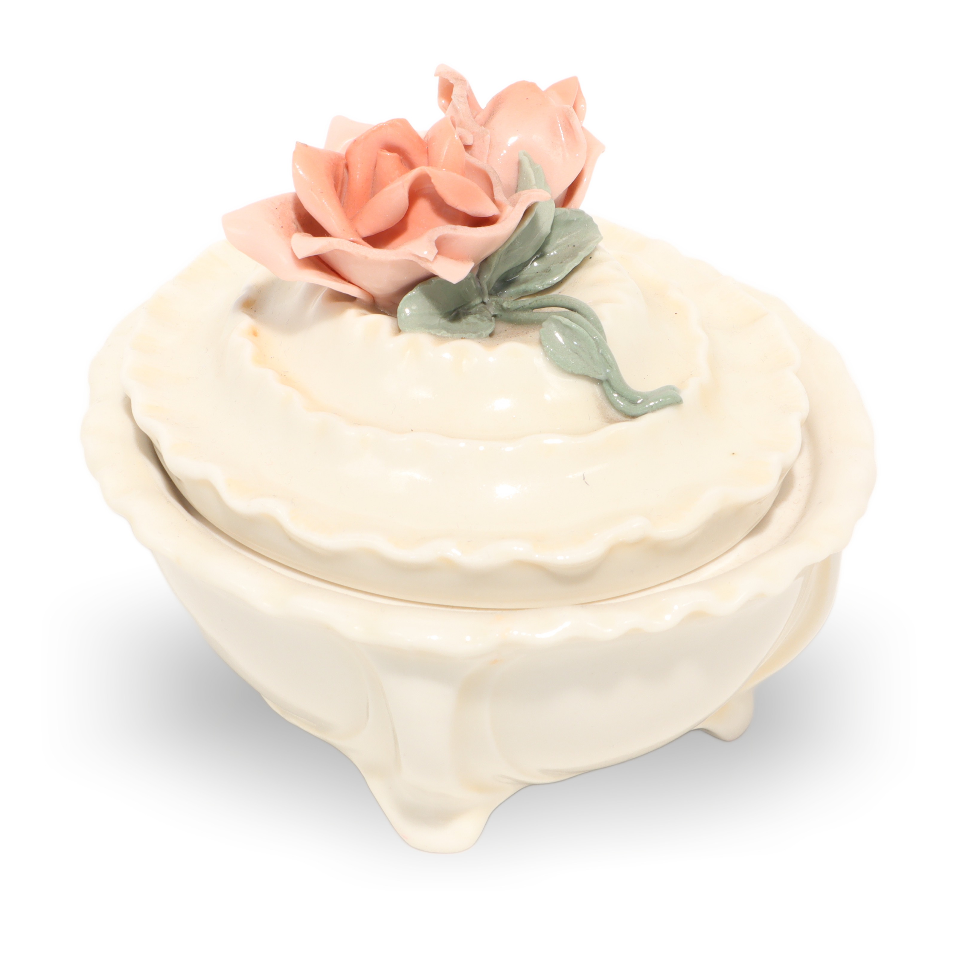 Karl Ens Porzellan Schmuckdose Mit Rosenhenkel - Vintage Deutsche Florale Schmuckschatulle Thumbnail for Karl Ens Porzellan Schmuckdose Mit Rosenhenkel - Vintage Deutsche Florale Schmuckschatulle