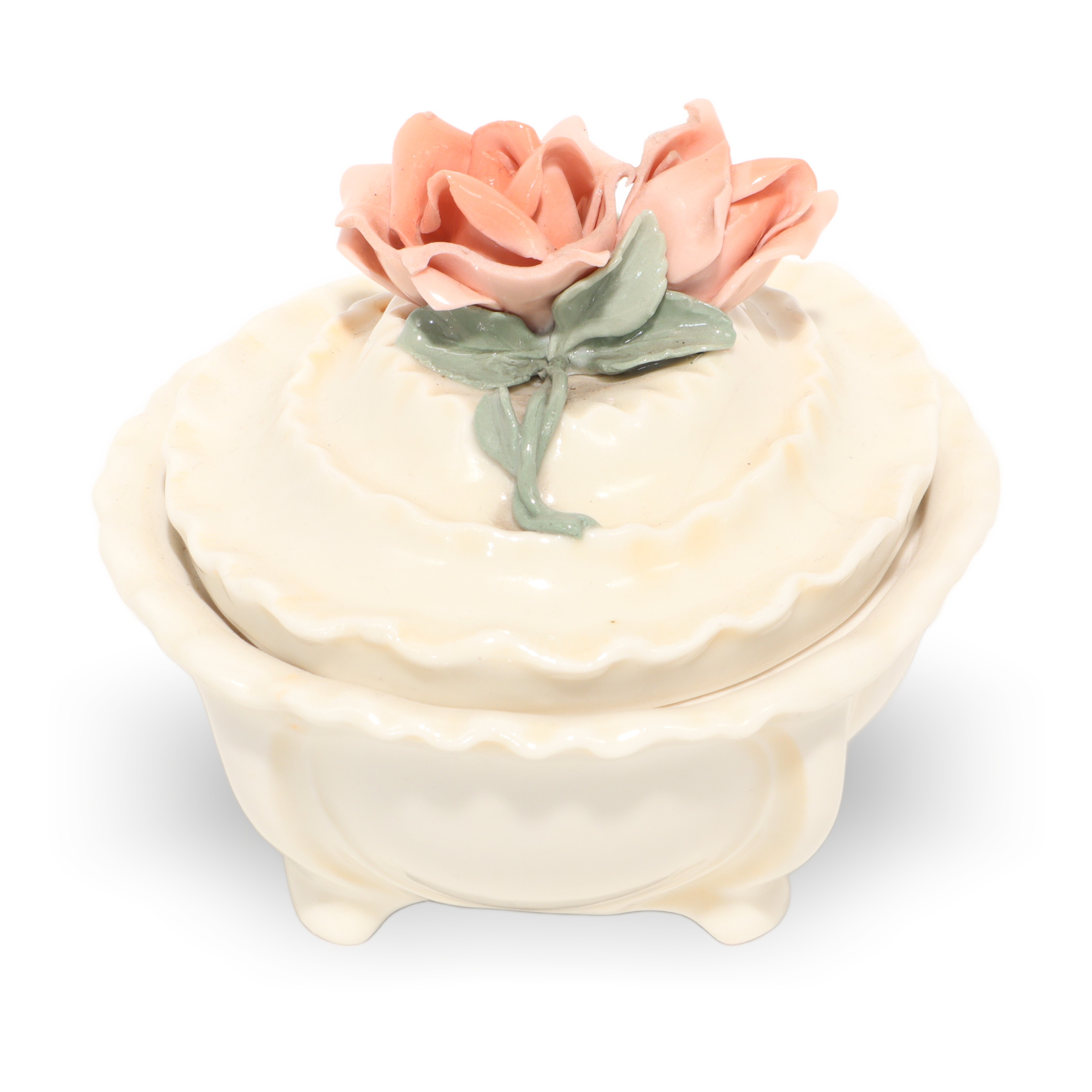 Karl Ens Porzellan Schmuckdose Mit Rosenhenkel - Vintage Deutsche Florale Schmuckschatulle Thumbnail for Karl Ens Porzellan Schmuckdose Mit Rosenhenkel - Vintage Deutsche Florale Schmuckschatulle