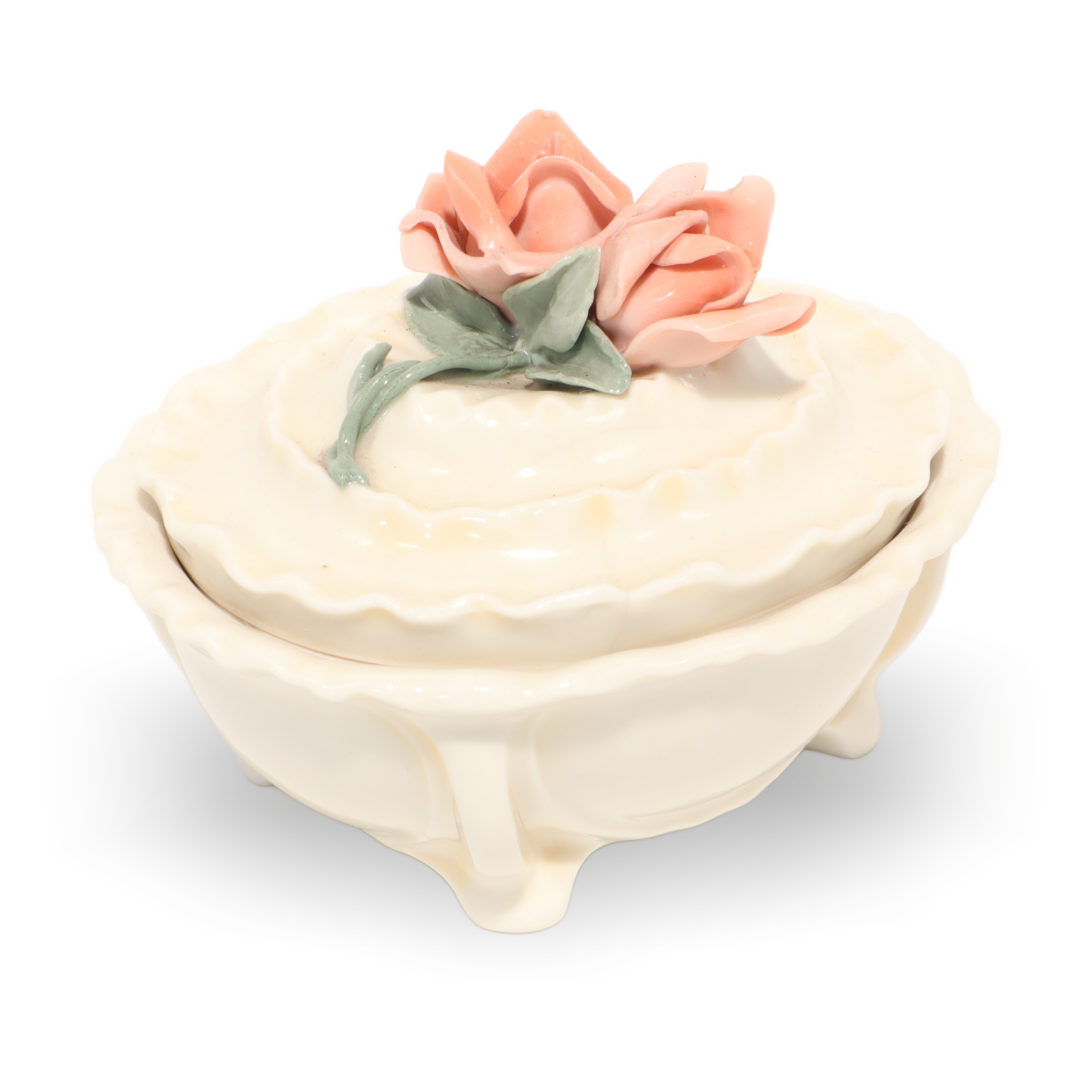 Karl Ens Porzellan Schmuckdose Mit Rosenhenkel - Vintage Deutsche Florale Schmuckschatulle Thumbnail for Karl Ens Porzellan Schmuckdose Mit Rosenhenkel - Vintage Deutsche Florale Schmuckschatulle