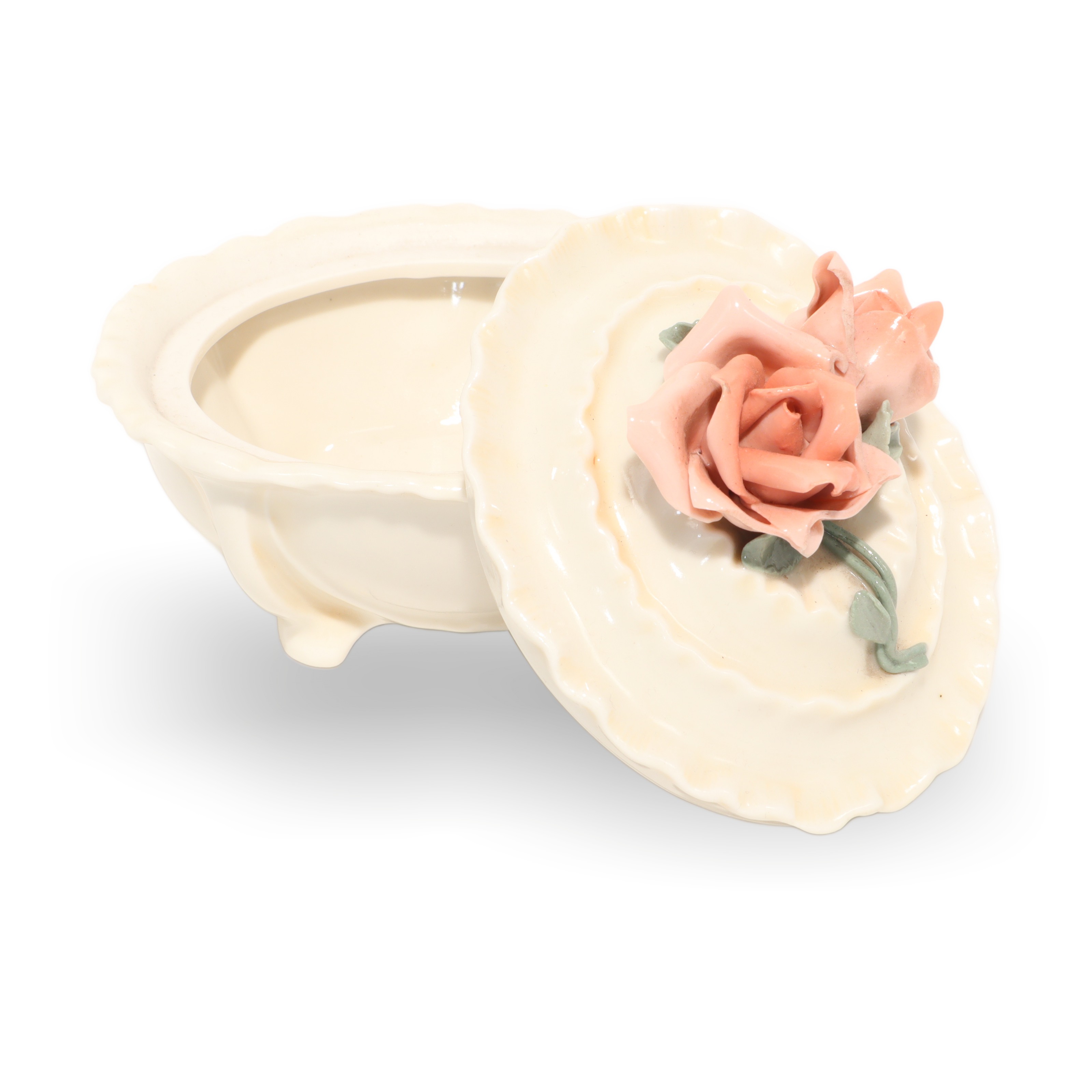 Karl Ens Porzellan Schmuckdose Mit Rosenhenkel - Vintage Deutsche Florale Schmuckschatulle Thumbnail for Karl Ens Porzellan Schmuckdose Mit Rosenhenkel - Vintage Deutsche Florale Schmuckschatulle