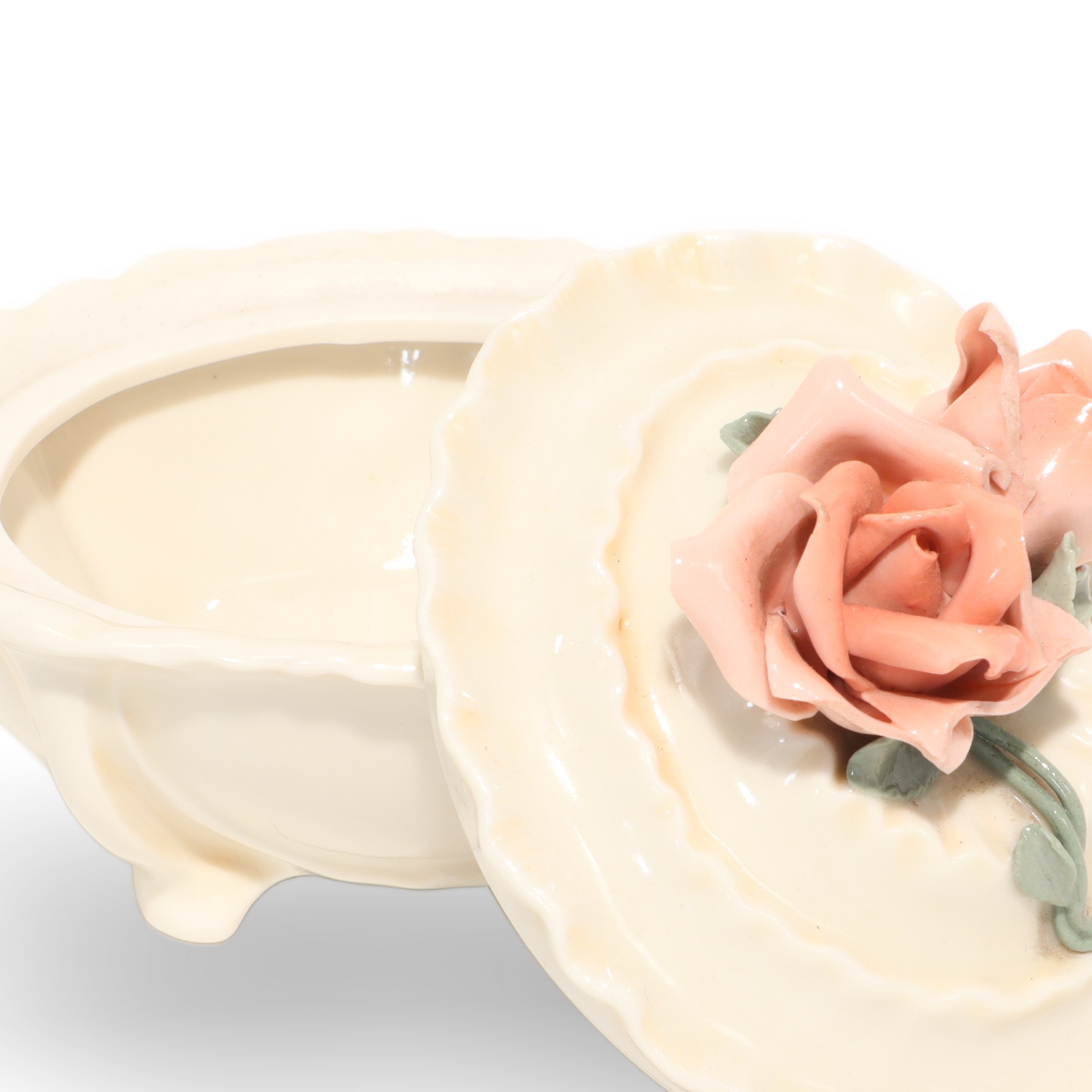 Karl Ens Porzellan Schmuckdose Mit Rosenhenkel - Vintage Deutsche Florale Schmuckschatulle Thumbnail for Karl Ens Porzellan Schmuckdose Mit Rosenhenkel - Vintage Deutsche Florale Schmuckschatulle