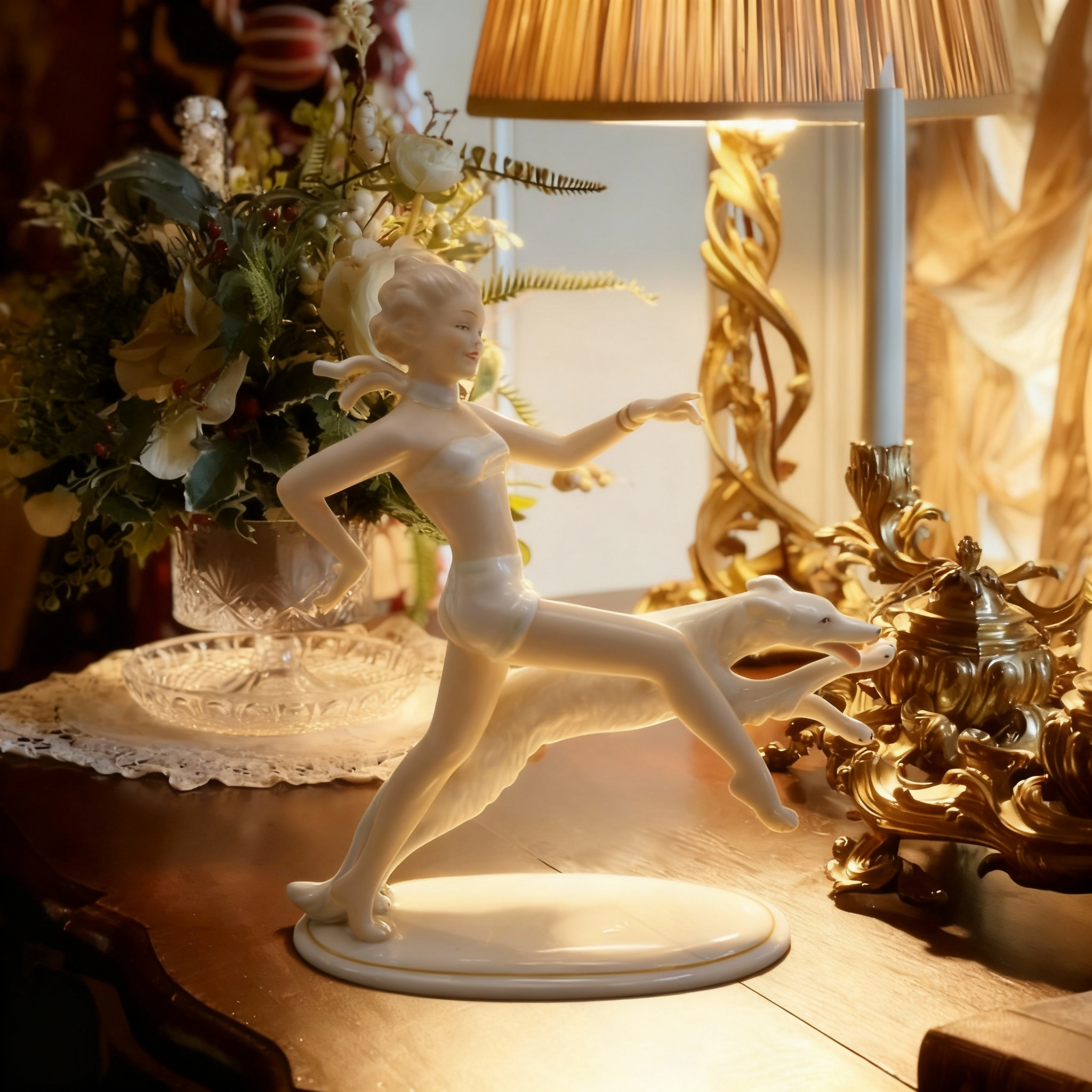 Wallendorf Dame - Laufend Mit Windhund - Porzellanfigur – Deutsche Porzellan Art Déco Statue Thumbnail for Wallendorf Dame - Laufend Mit Windhund - Porzellanfigur – Deutsche Porzellan Art Déco Statue