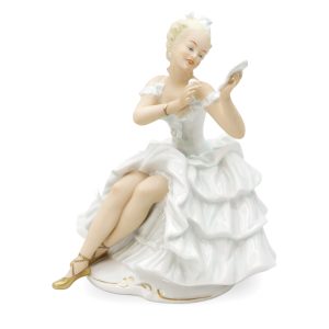 Wallendorf Ballerina Sitzend Mit Spiegel - Große Porzellanfigur - Schaubach Kunst - Vintage Sammler-Dekor