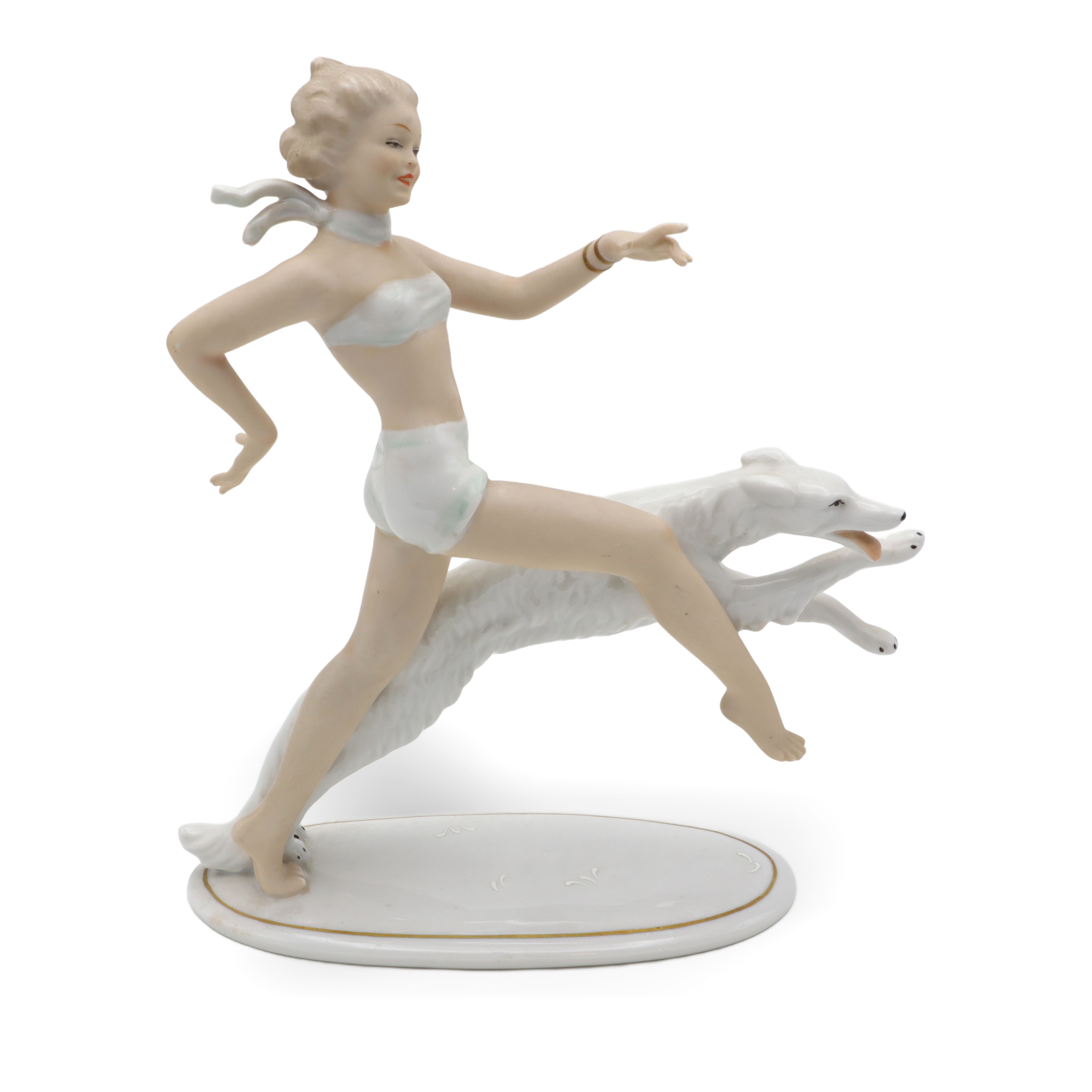 Wallendorf Dame - Laufend Mit Windhund - Porzellanfigur – Deutsche Porzellan Art Déco Statue Thumbnail for Wallendorf Dame - Laufend Mit Windhund - Porzellanfigur – Deutsche Porzellan Art Déco Statue