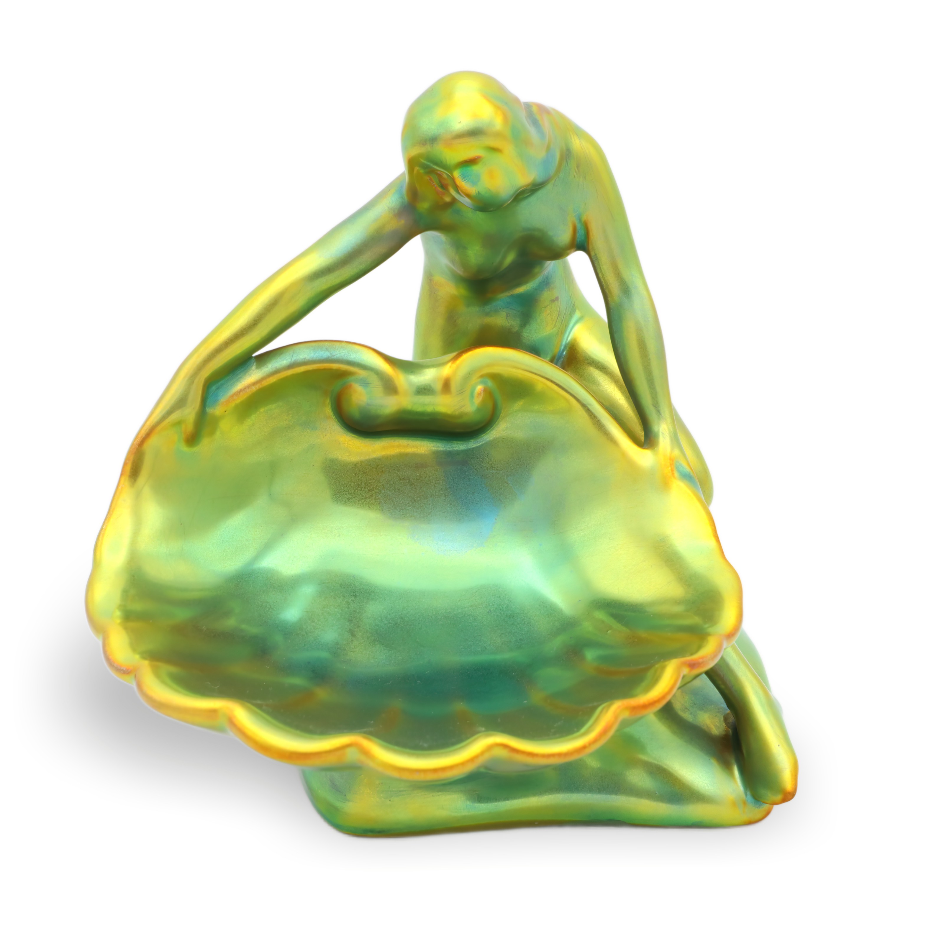 Zsolnay Eosin Art Deco Frauenfigur - Dame Mit Muschel Schale Zsolnay Eosin Art Deco Frauenfigur - Dame Mit Muschel Schale