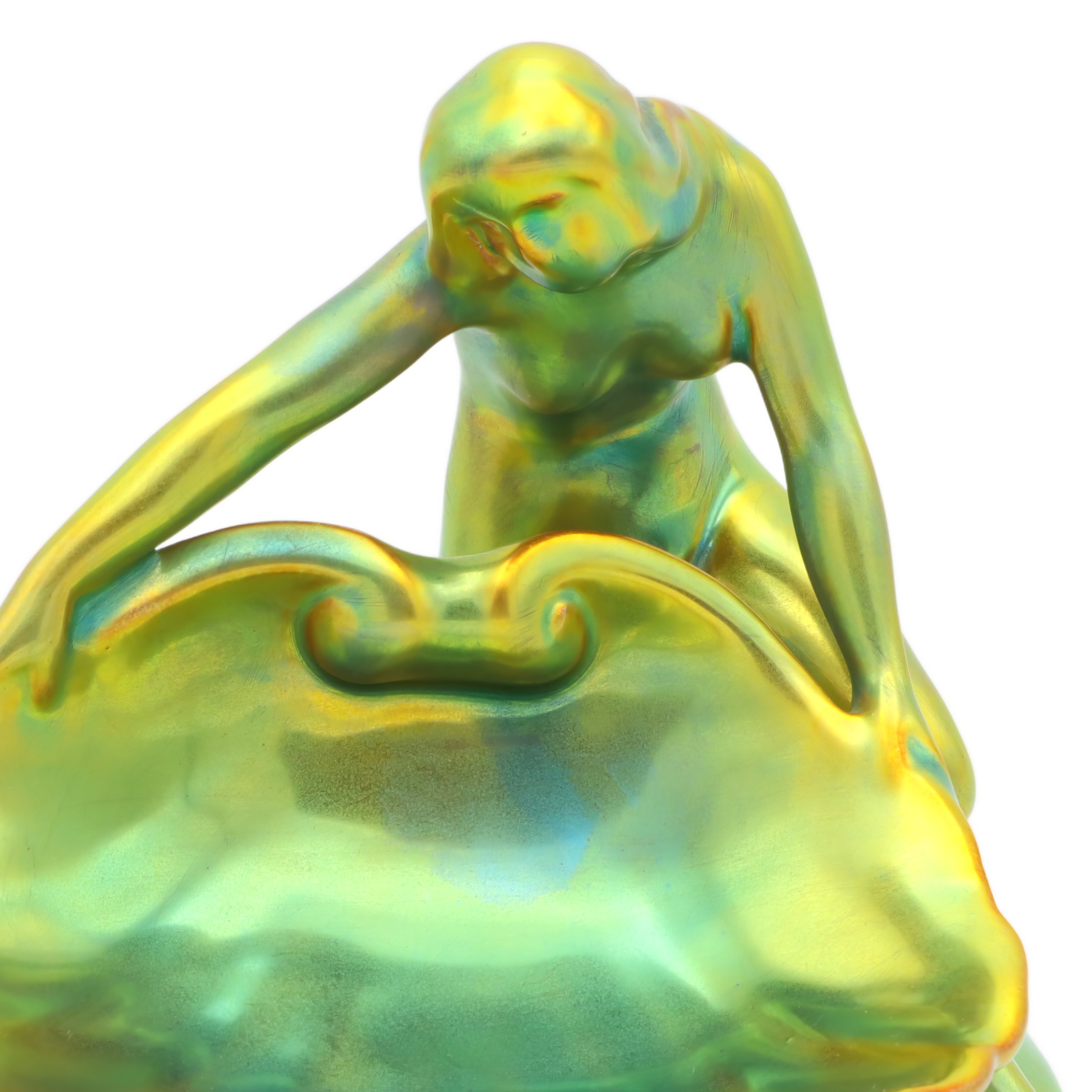 Zsolnay Eosin Art Deco Frauenfigur - Dame Mit Muschel Schale Thumbnail for Zsolnay Eosin Art Deco Frauenfigur - Dame Mit Muschel Schale