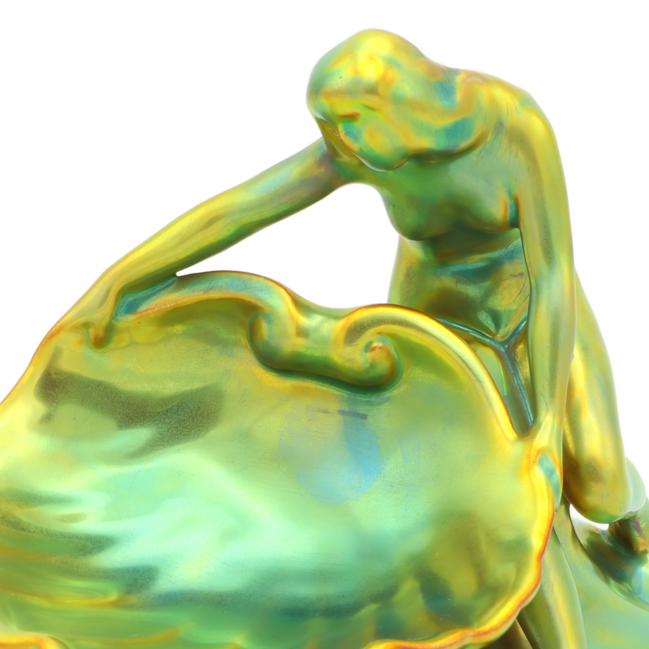 Zsolnay Eosin Art Deco Frauenfigur - Dame Mit Muschel Schale Thumbnail for Zsolnay Eosin Art Deco Frauenfigur - Dame Mit Muschel Schale