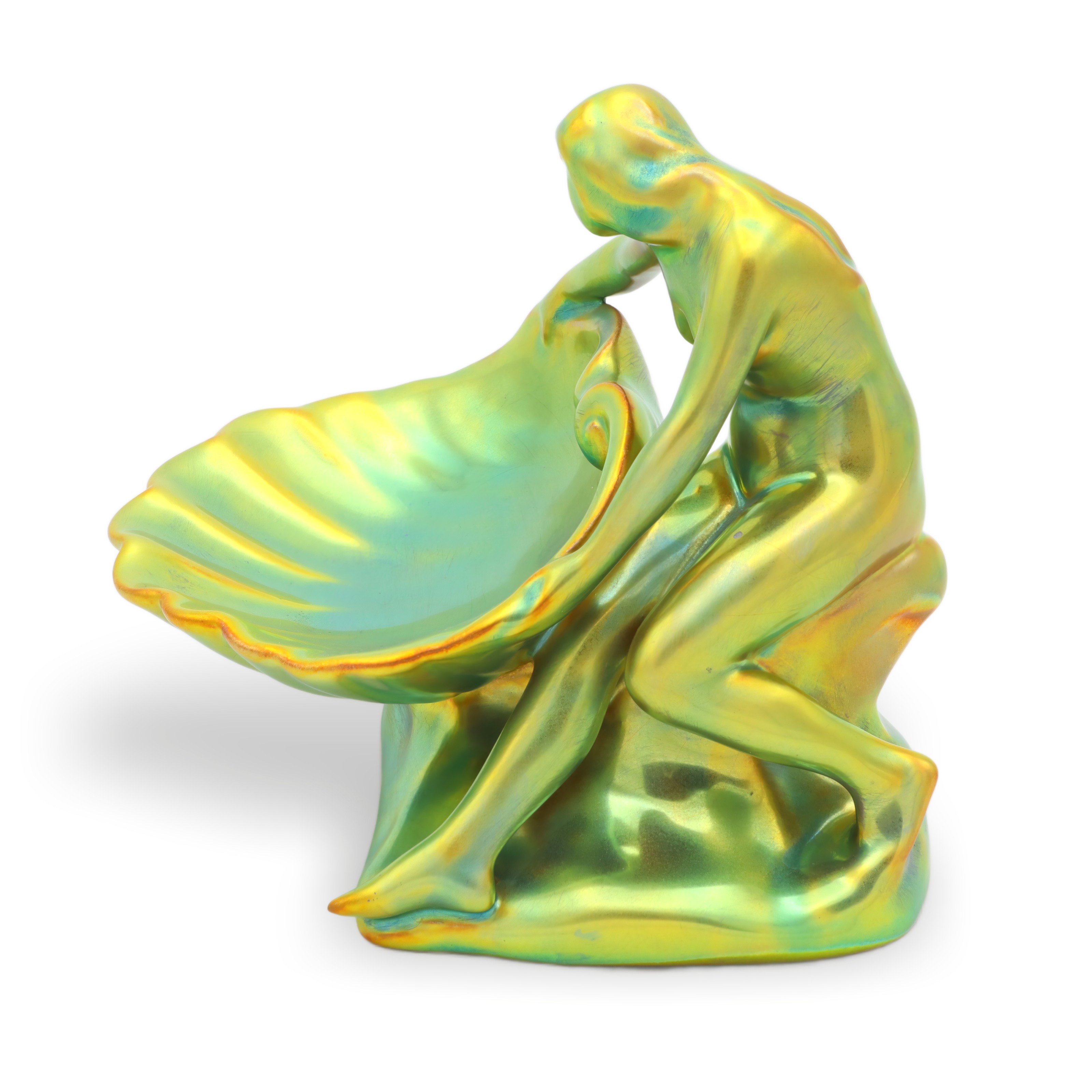 Zsolnay Eosin Art Deco Frauenfigur - Dame Mit Muschel Schale Thumbnail for Zsolnay Eosin Art Deco Frauenfigur - Dame Mit Muschel Schale